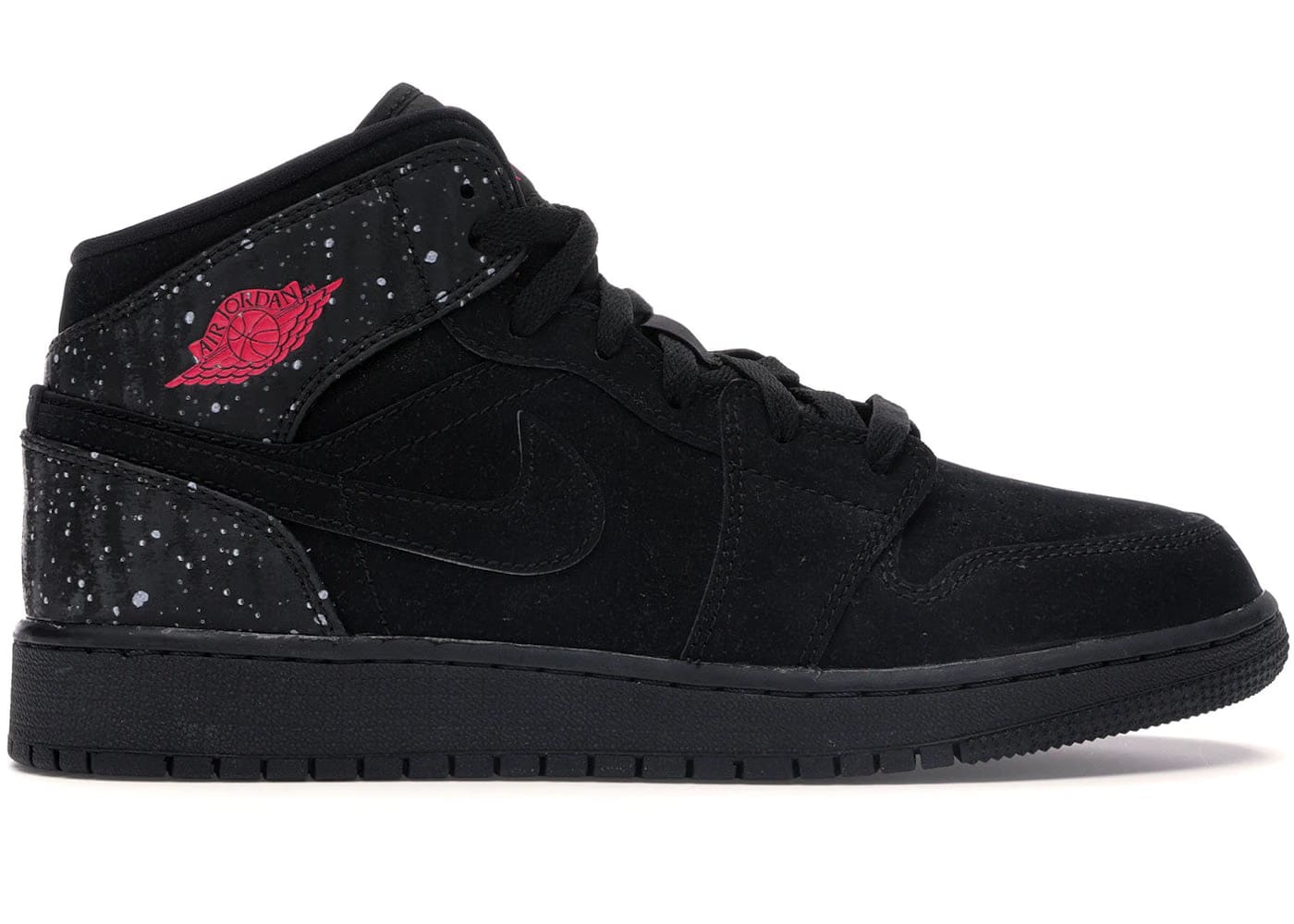 Jordan 1 Mid Black Rush Pink White Splatter Gs