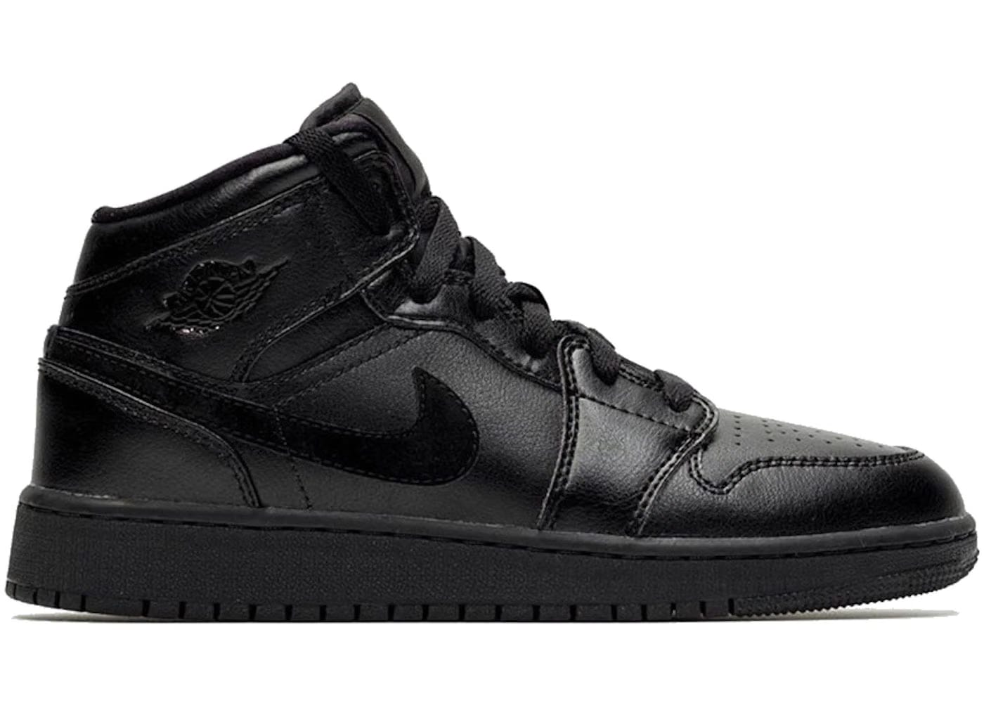 Jordan 1 Mid Deep Black Nubuck Swoosh Gs
