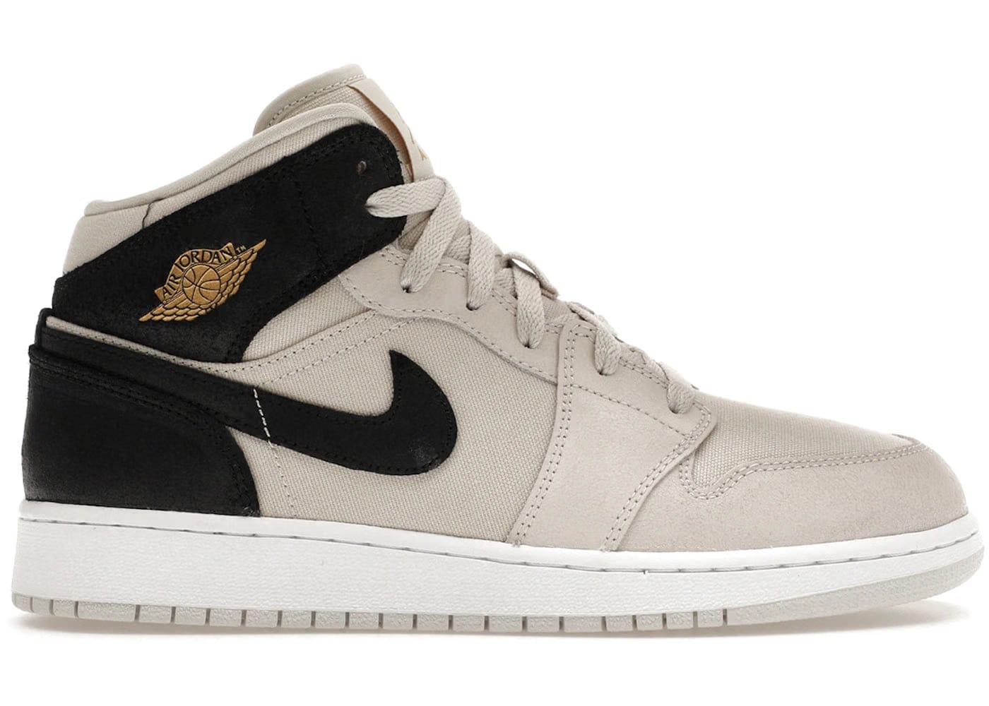 Jordan 1 Mid Light Bone Metallic Gold Black Gs