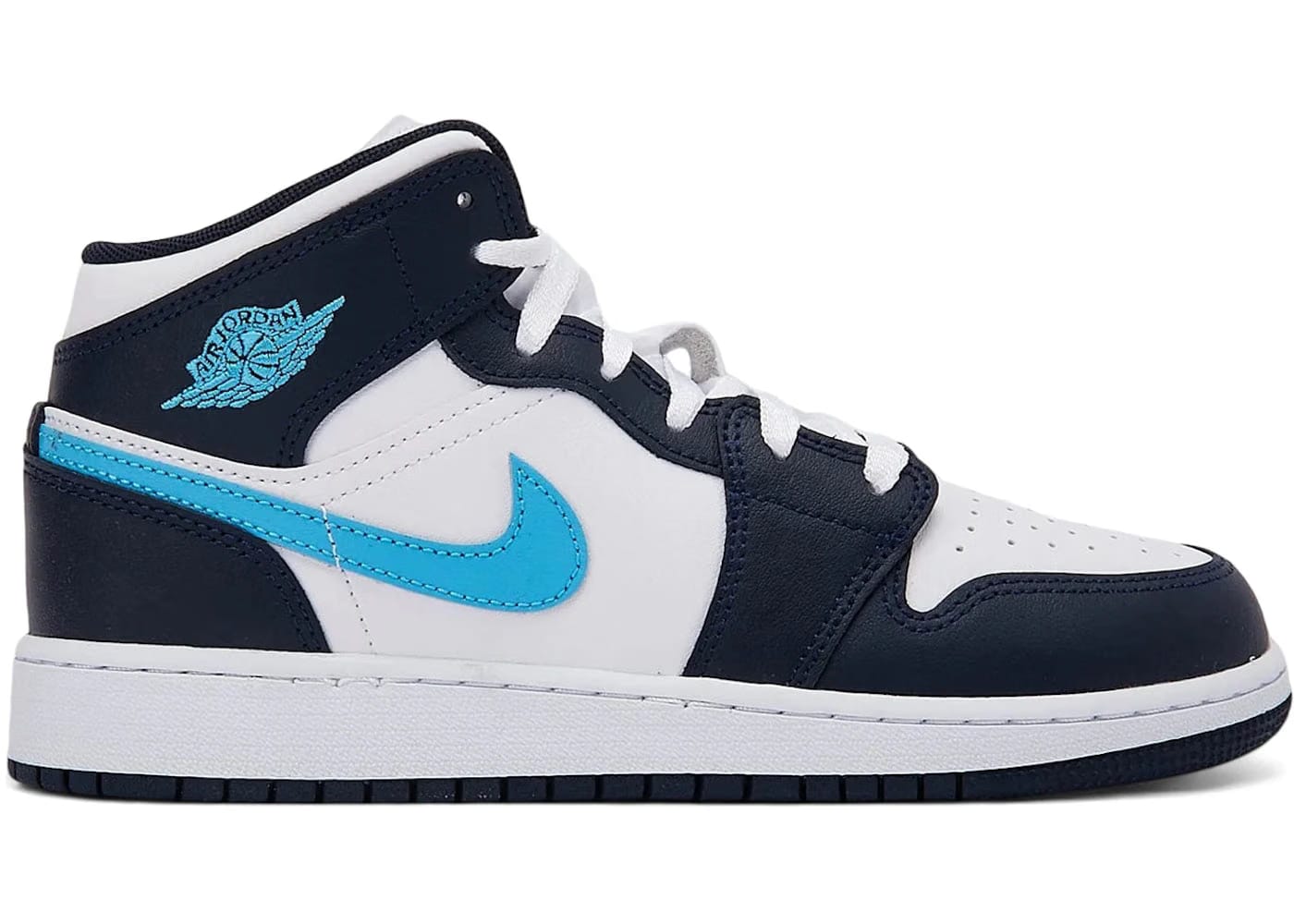 Jordan 1 Mid Obsidian Dark Powder Blue Gs