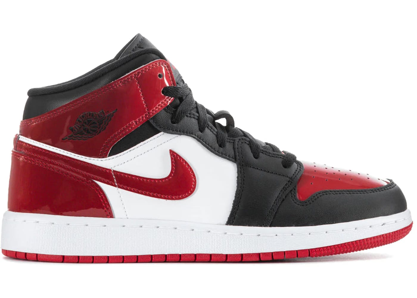 Jordan 1 Mid Patent Bred Toe Gs