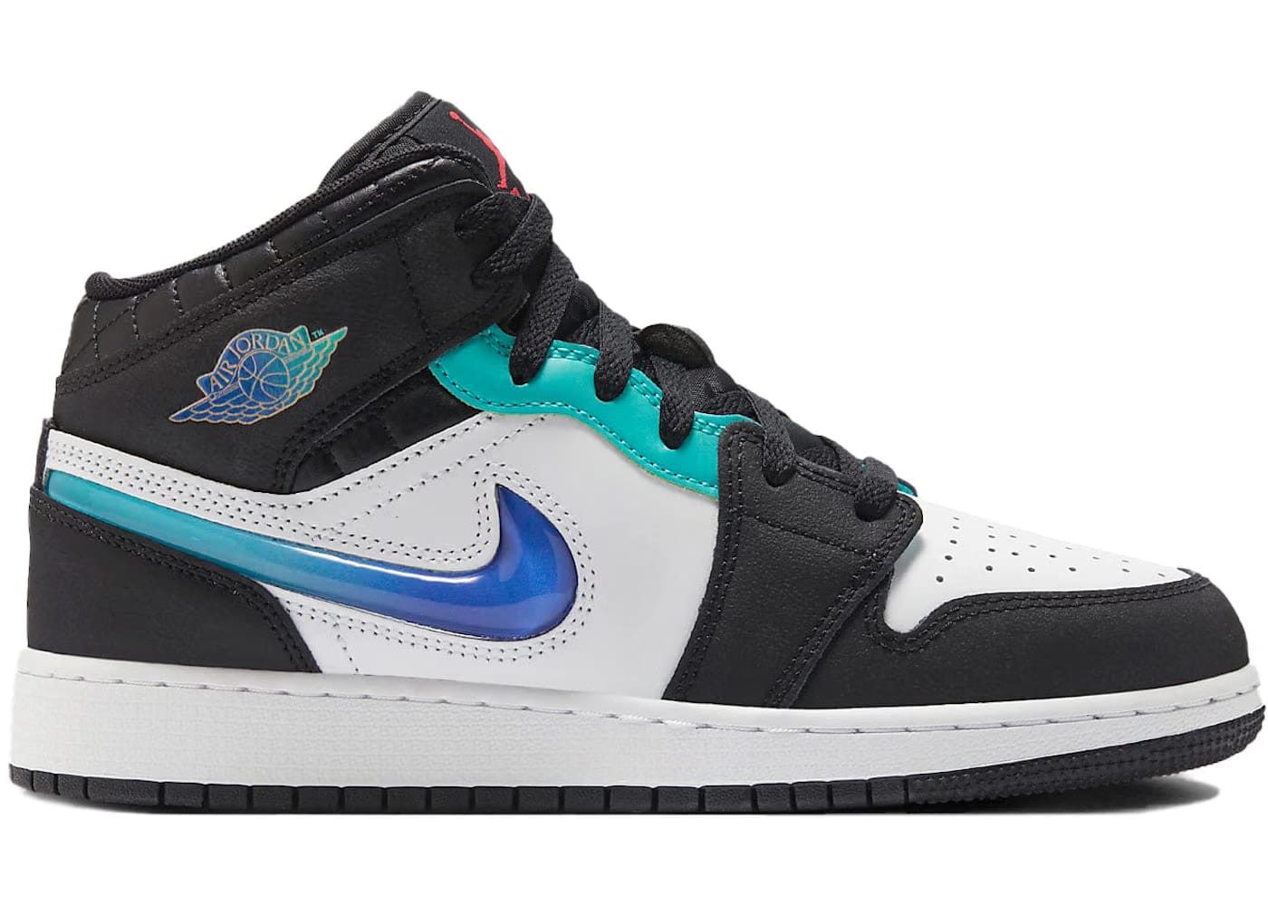Jordan 1 Mid Se Black White Hyper Jade Gs