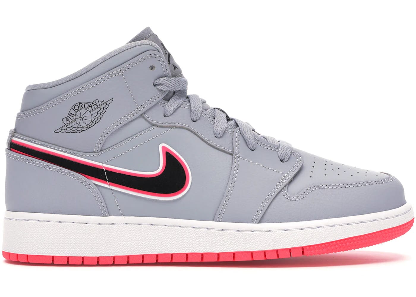 Jordan 1 Mid Wolf Grey Racer Pink Black Gs