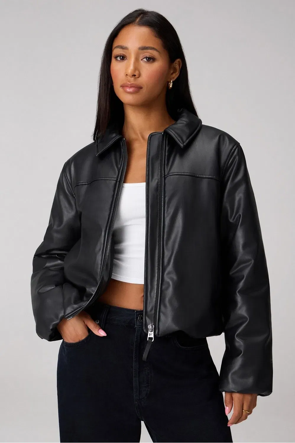 Fabletics Faux Leather Padded Bomber Jacket