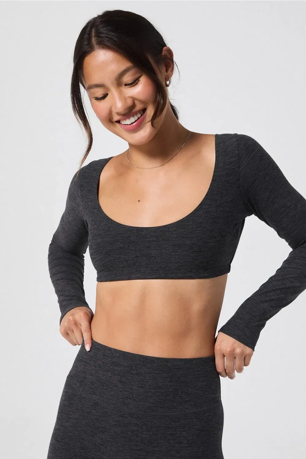 Fabletics Luxe360 HeatherFlex Long - Sleeve Crop Top