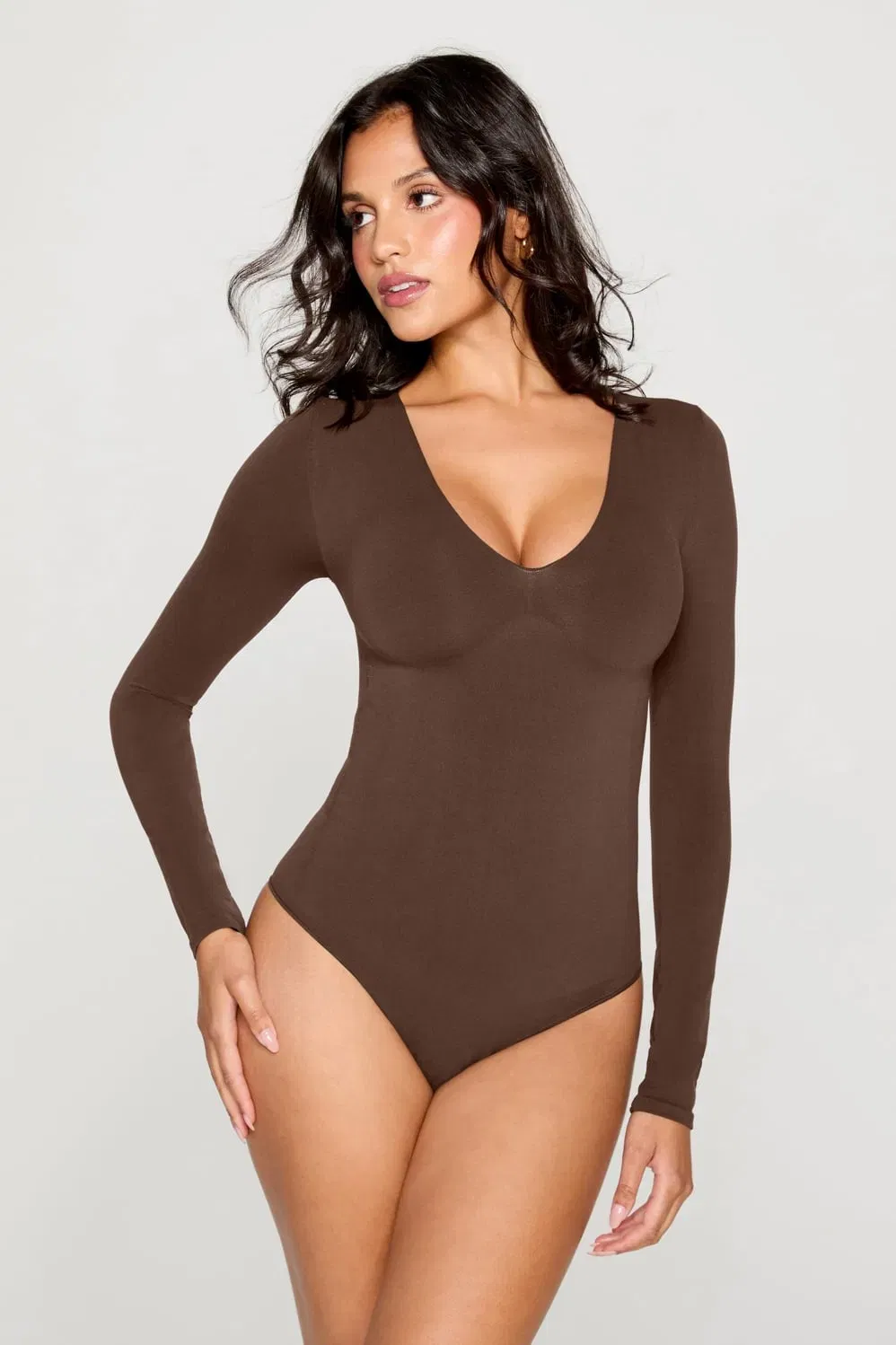 Fabletics Nearly Naked Shapewear Plunge Long Sleeve Bodysuit