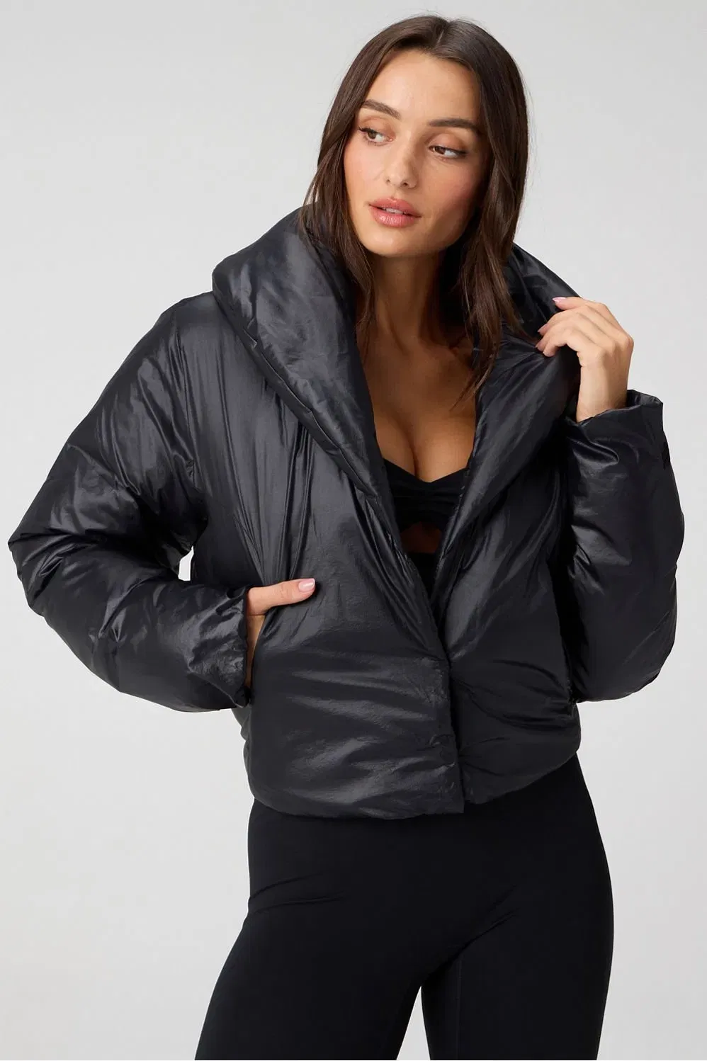 Fabletics Shawl Collar Puffer Shine Jacket