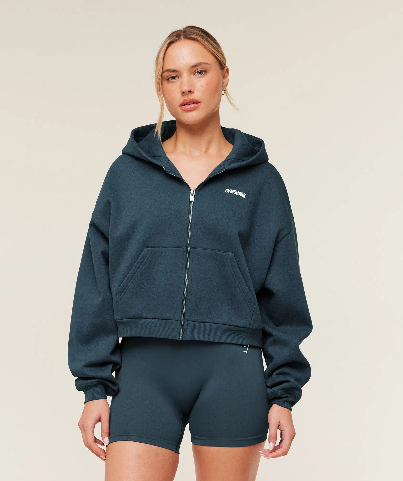 Women's Gymshark Cosy Luxe Zip Through Hoodie GS Stealth Blue