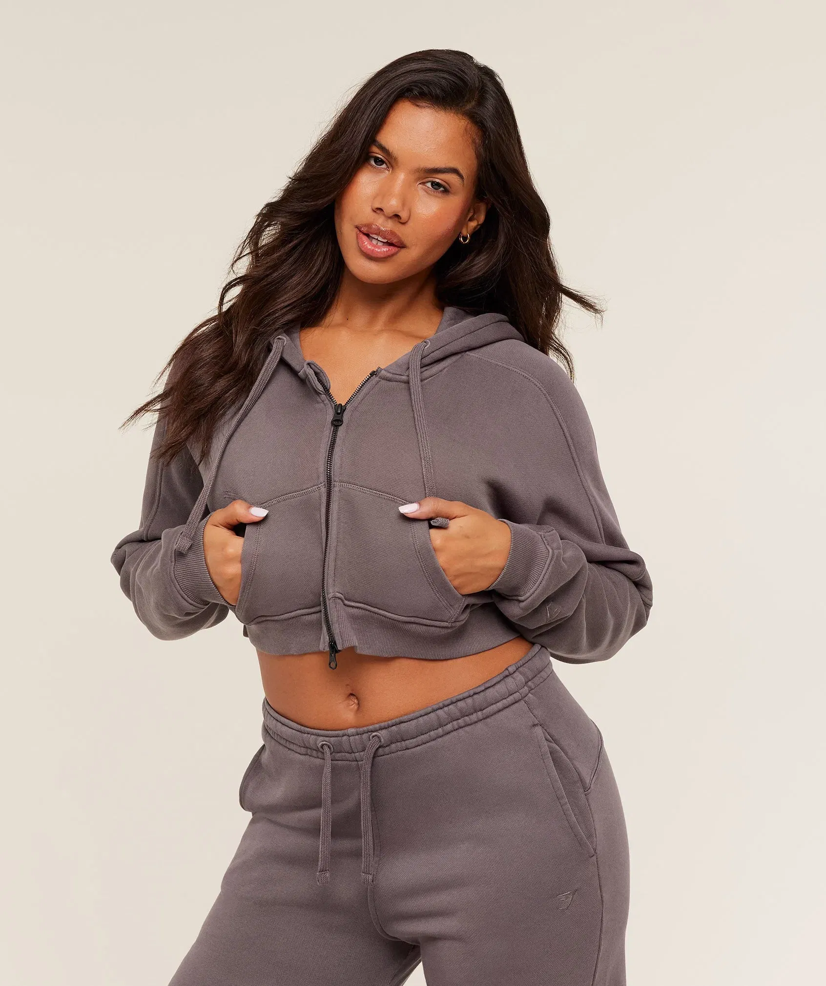 Women's Gymshark Pump Zip Through Hoodie GS Cool Brown