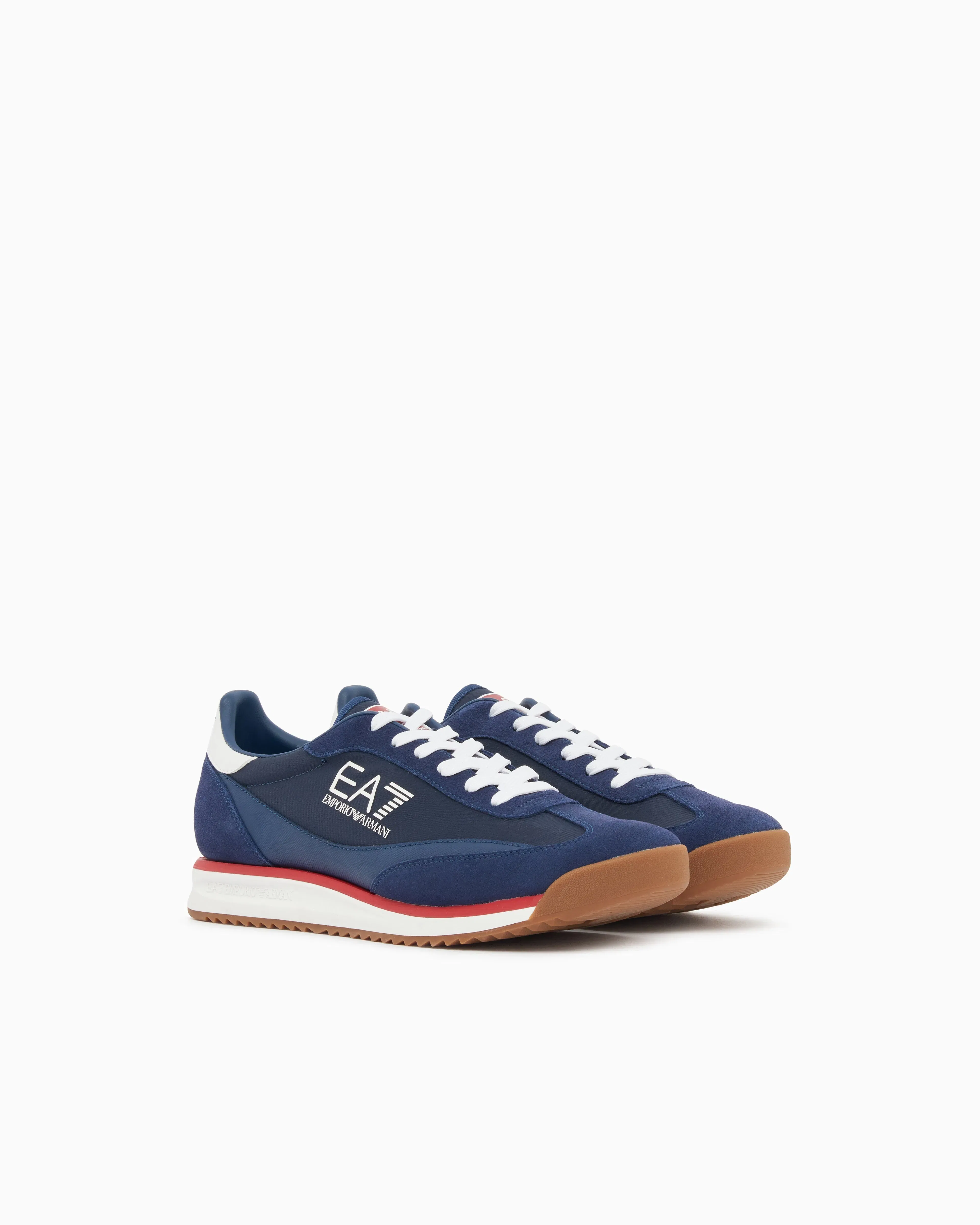 Ea7 Eclipse Leather Sneaker With Suede Inserts Blue