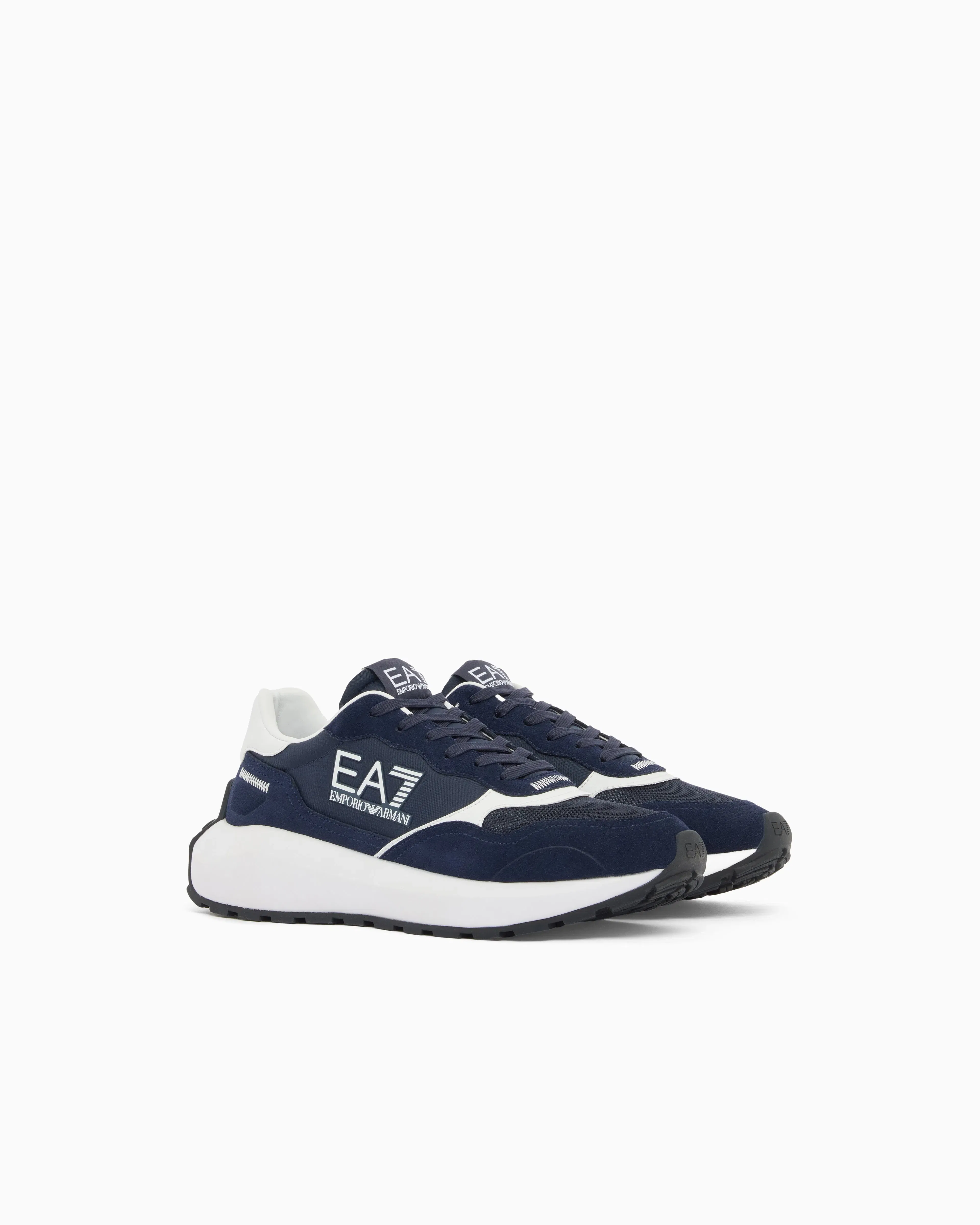Ea7 Wader Sneakers In Suede With Mesh Inserts Blue