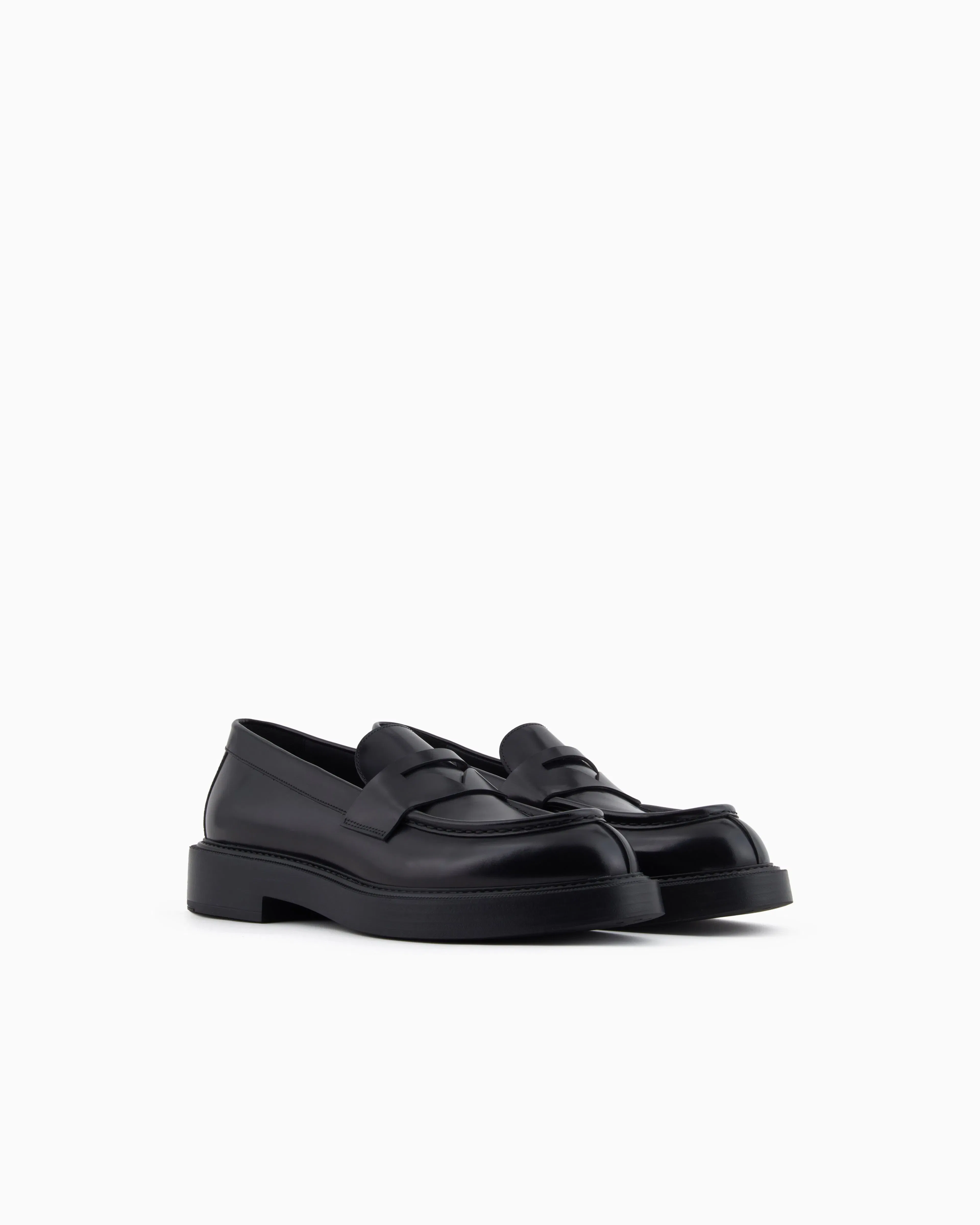 Emporio Armani Brushed Leather Loafers Black