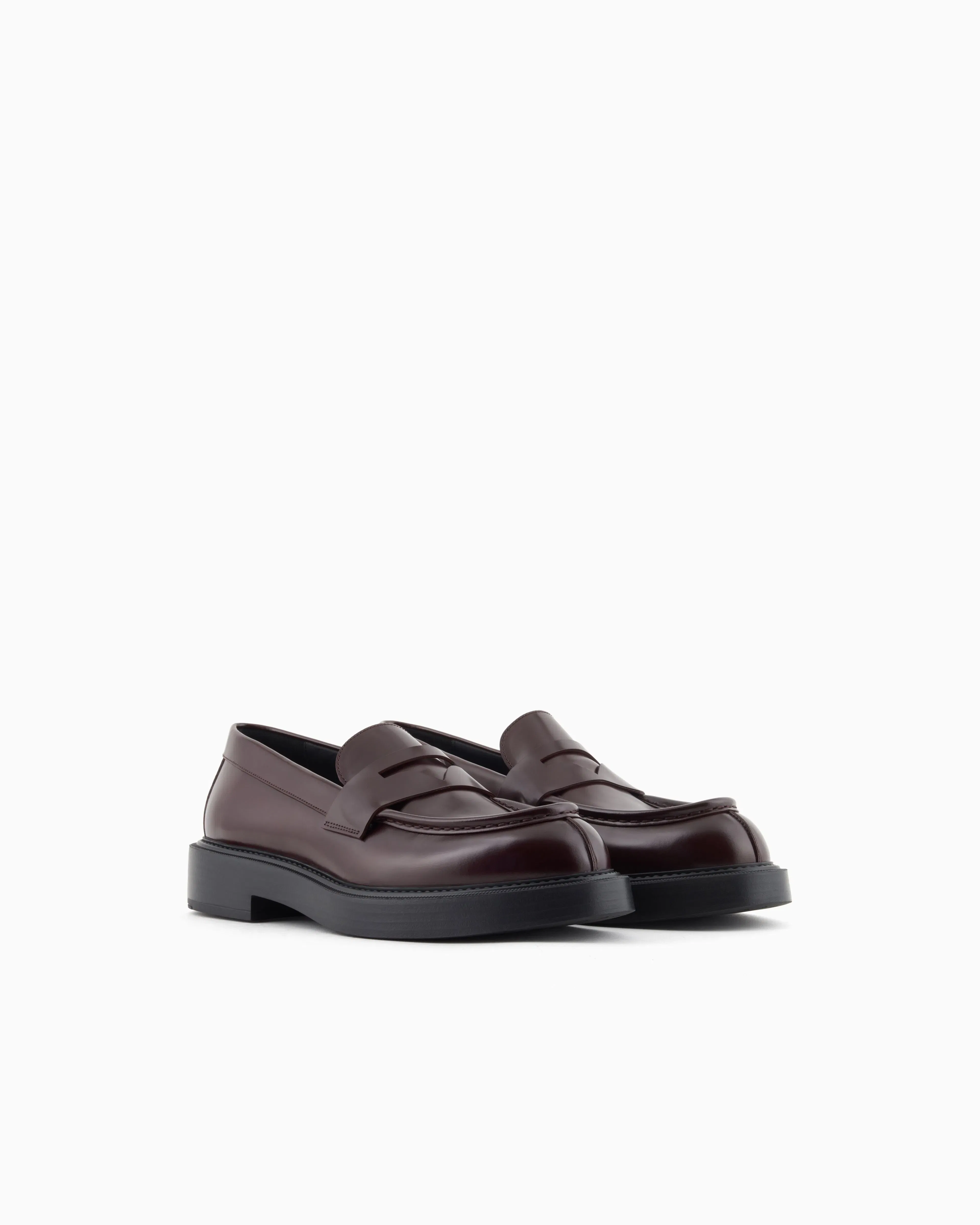 Emporio Armani Brushed Leather Loafers Burgundy