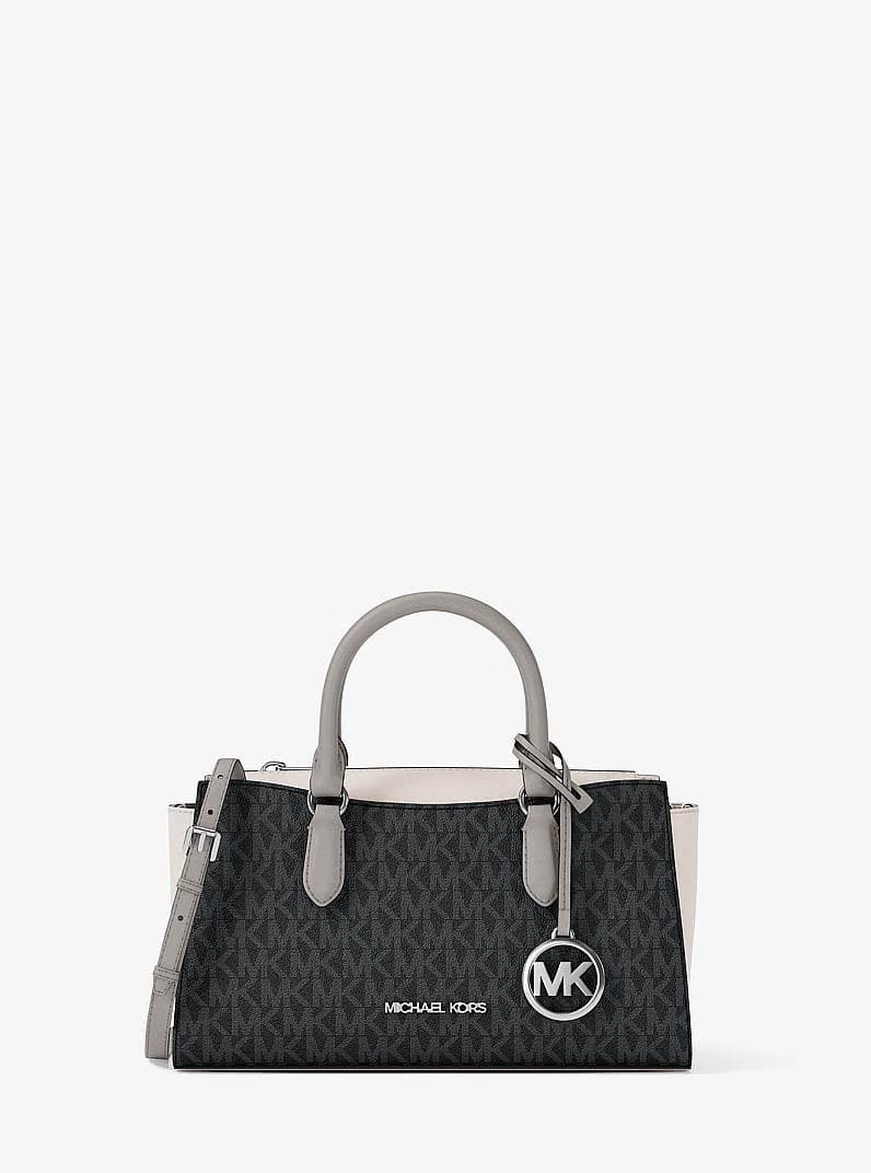 Michael Kors Arden Small Color - Block Signature Logo Messenger Bag Black Combo