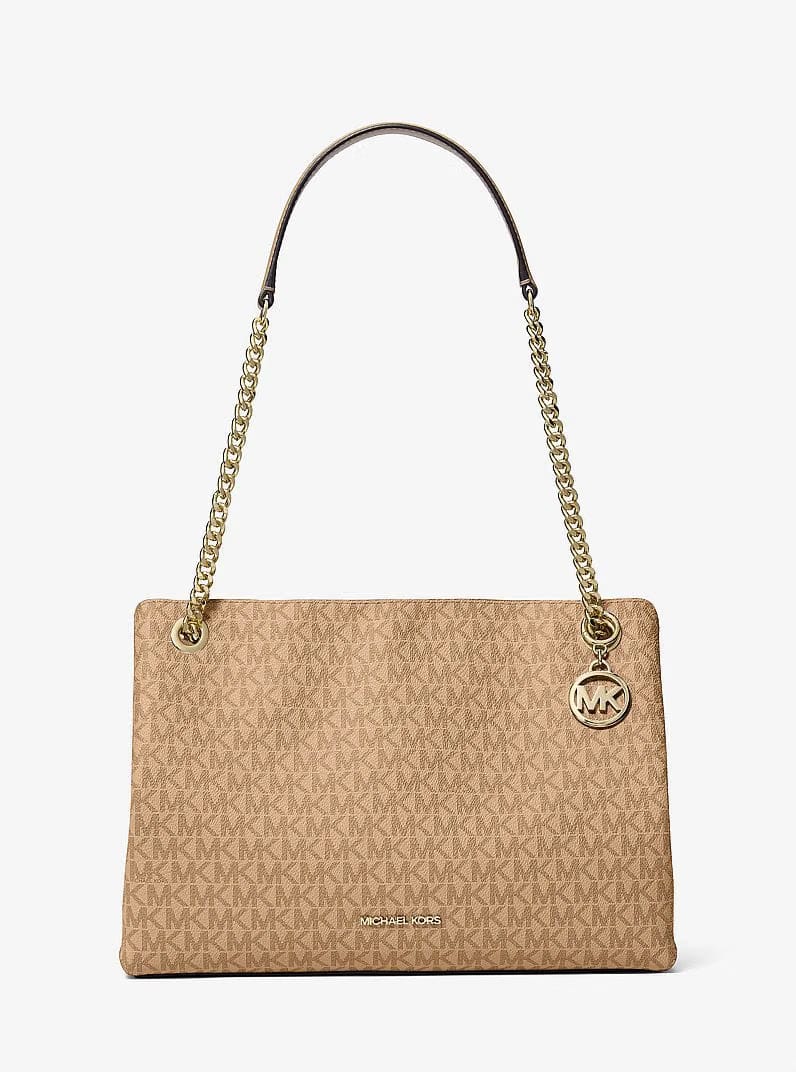 Michael Kors Christina Medium Signature Logo Messenger Bag Camel