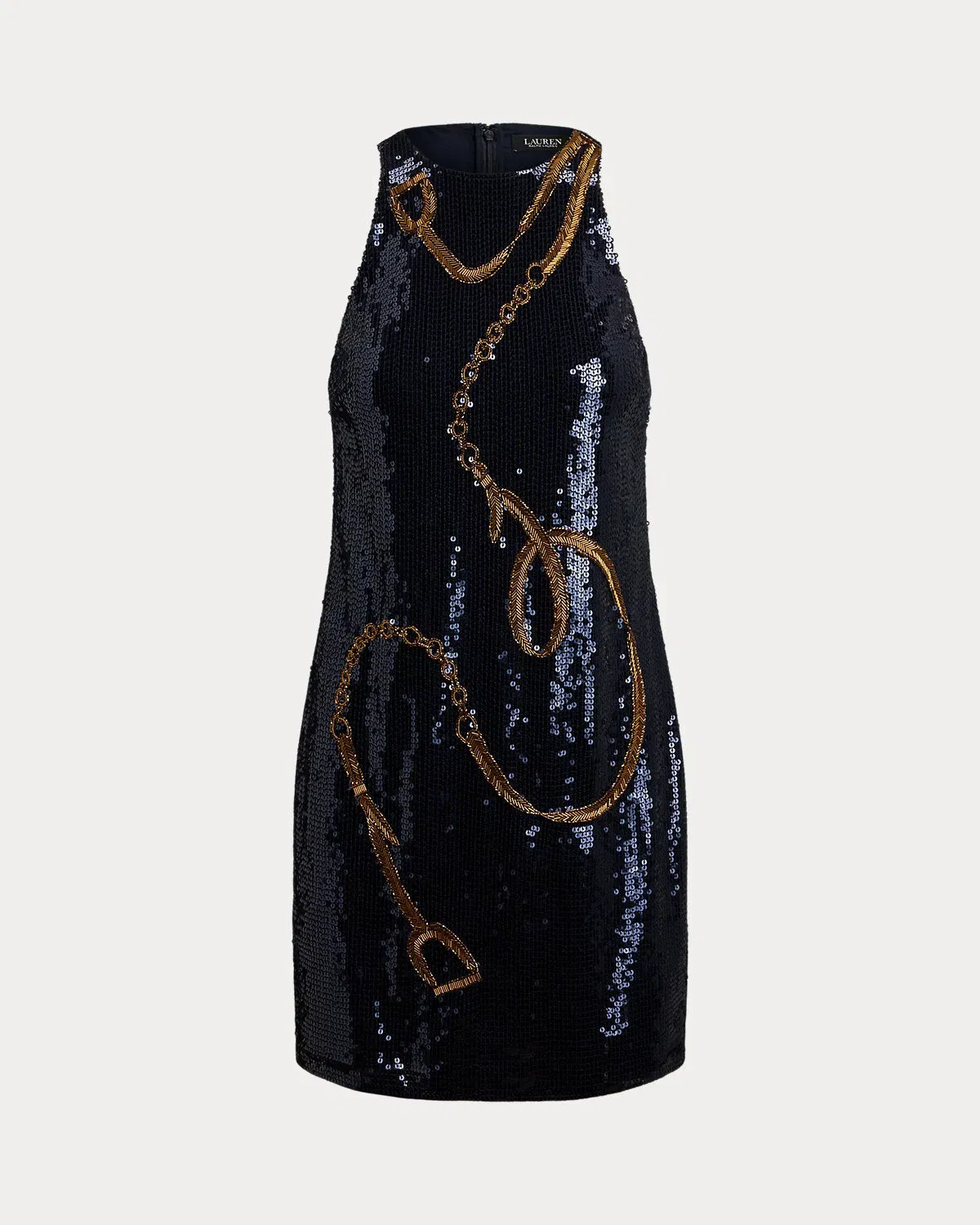Ralph Lauren BeltingMotif Sequined Cocktail Dress
