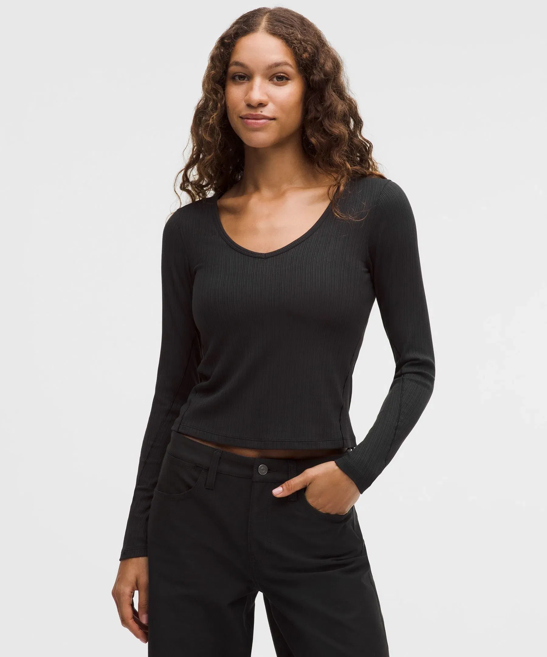 Lululemon Women's Hold Tight Micro - Rib V - Neck Long - Sleeve Shirt