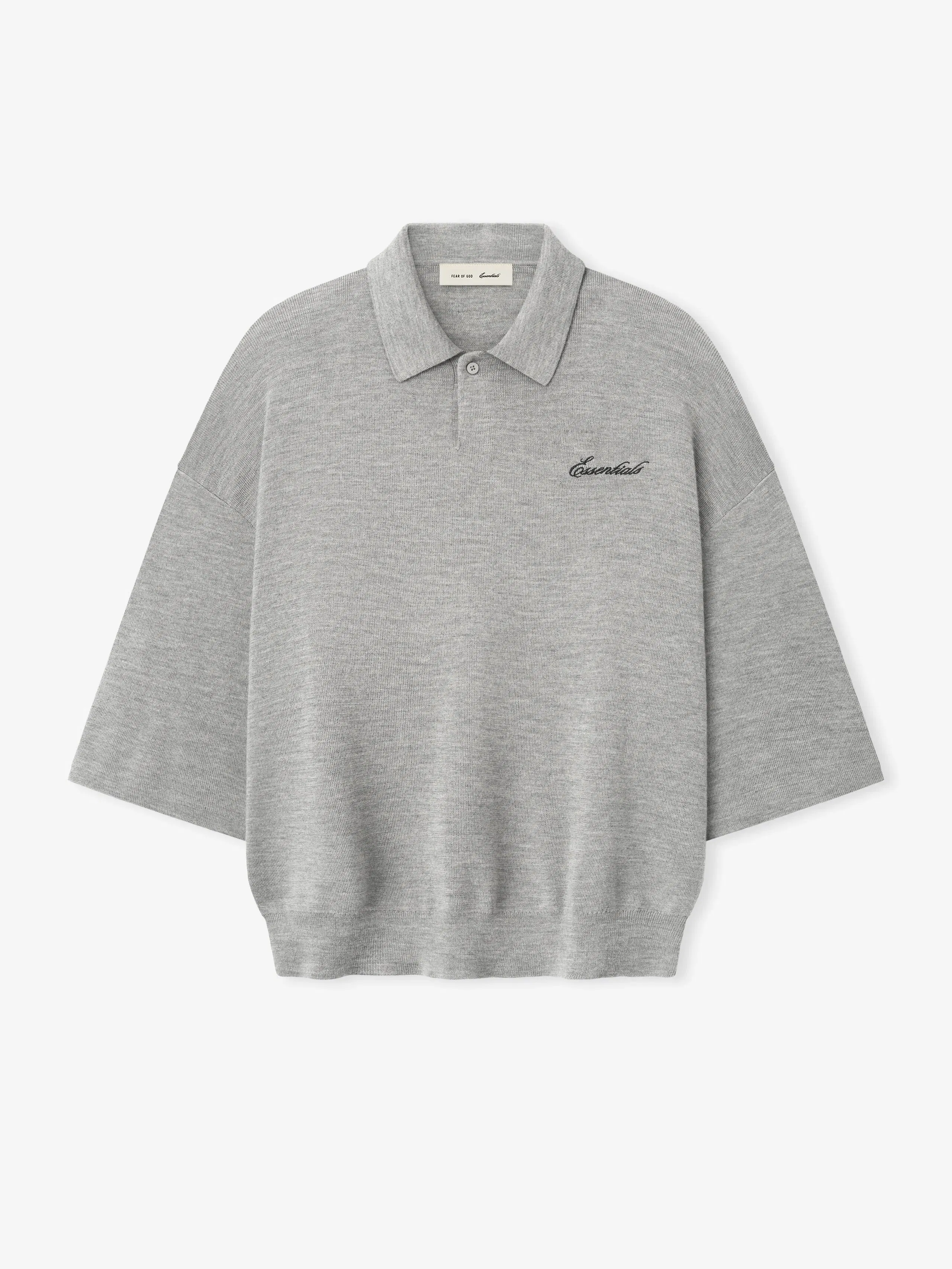 Essentials Signature 3/4 Sleeve 90S Knit Polo Concrete Heather