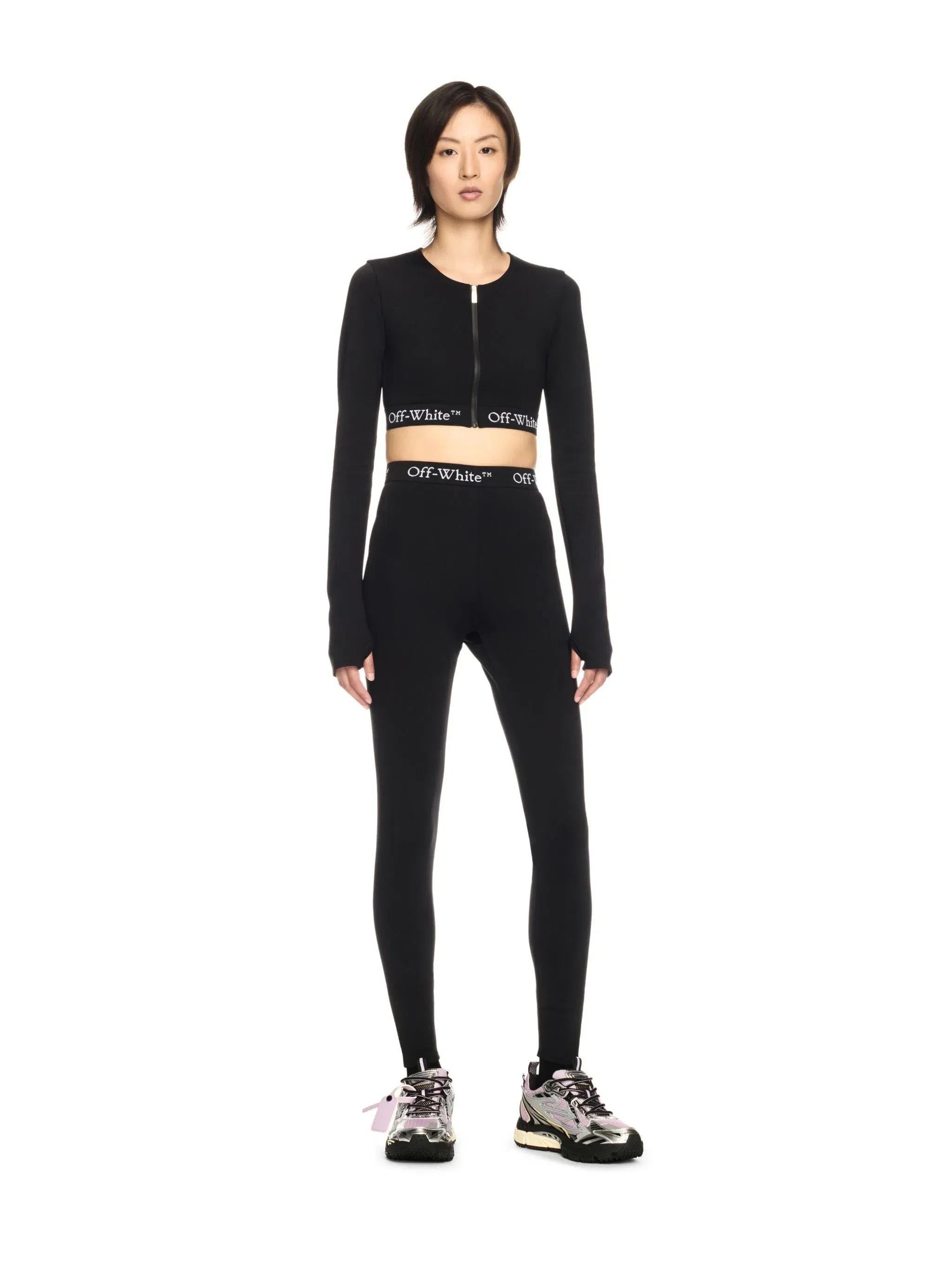 Off - White Black Logo Band Zip Crop Top