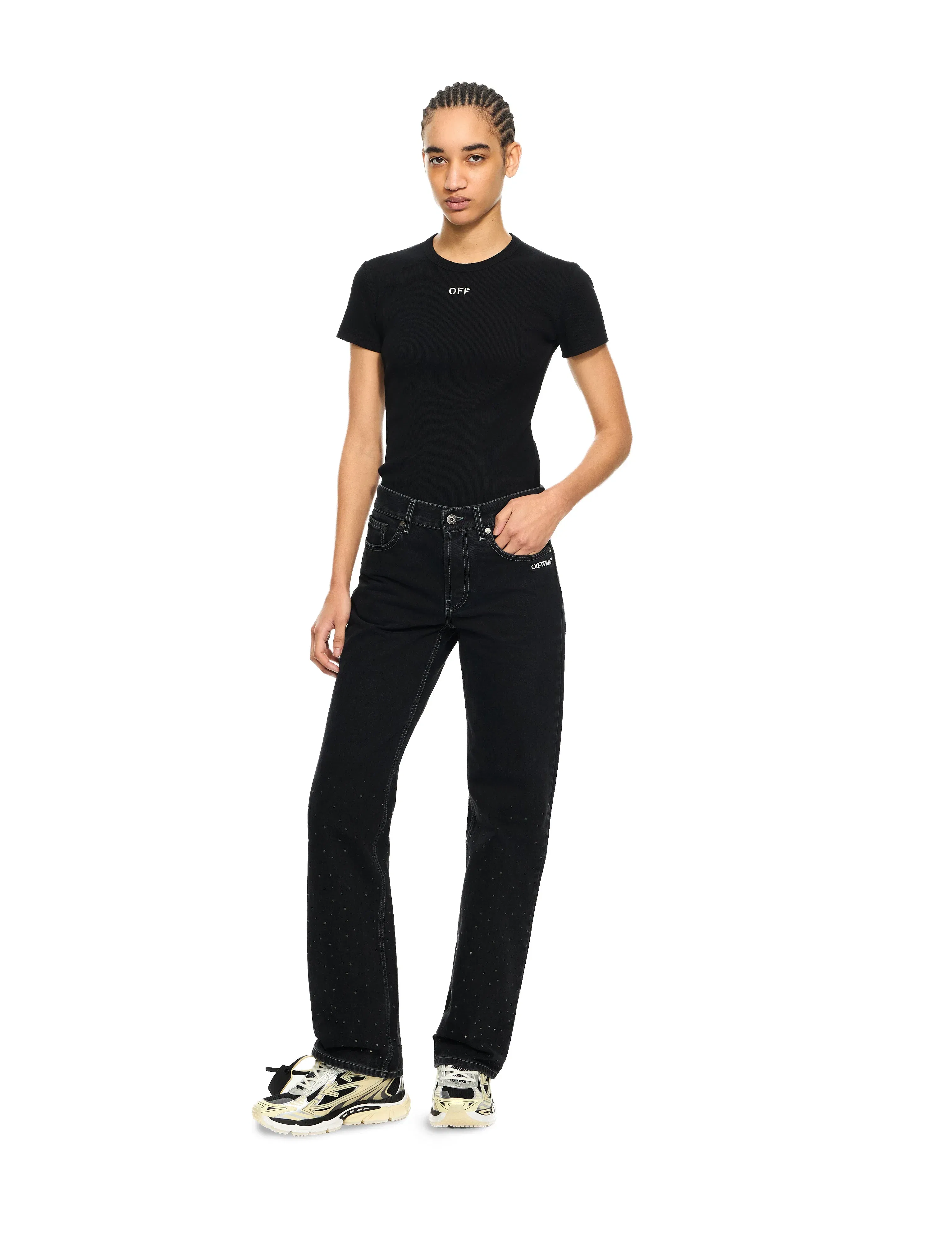 Off - White Off Stamp Ribbed Basic T-Shirt Black