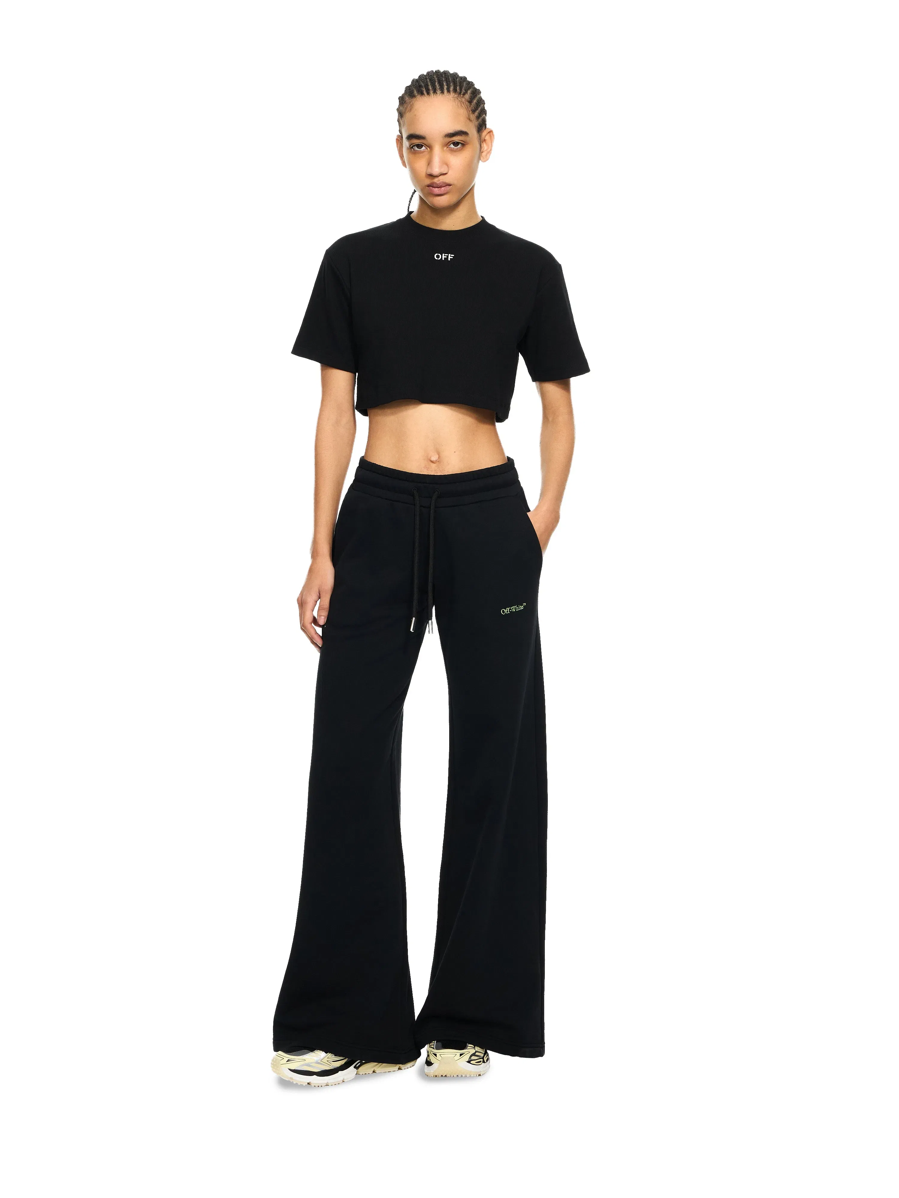 Off - White Off Stamp Ribbed Cropped T-Shirt Black