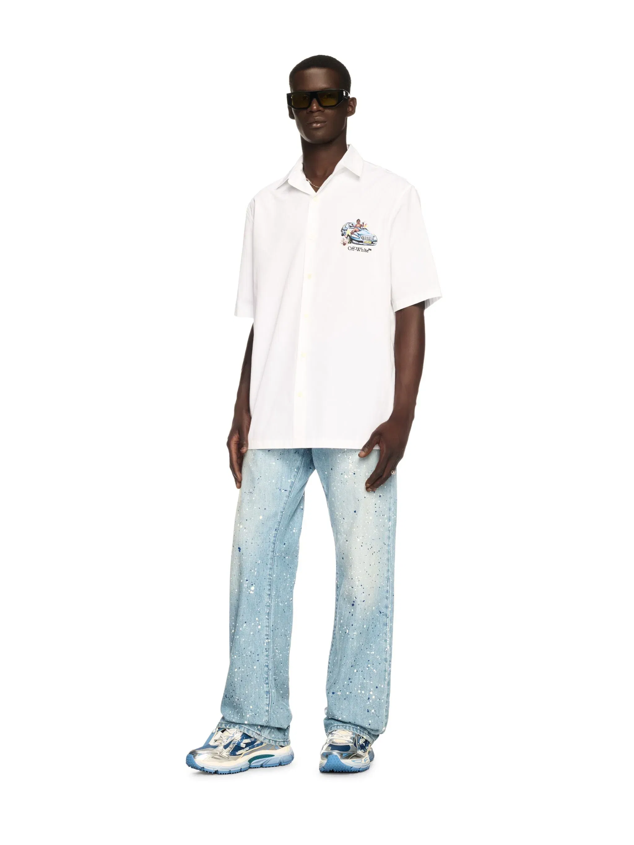 Off - White Paint Relaxed Jeans Blue
