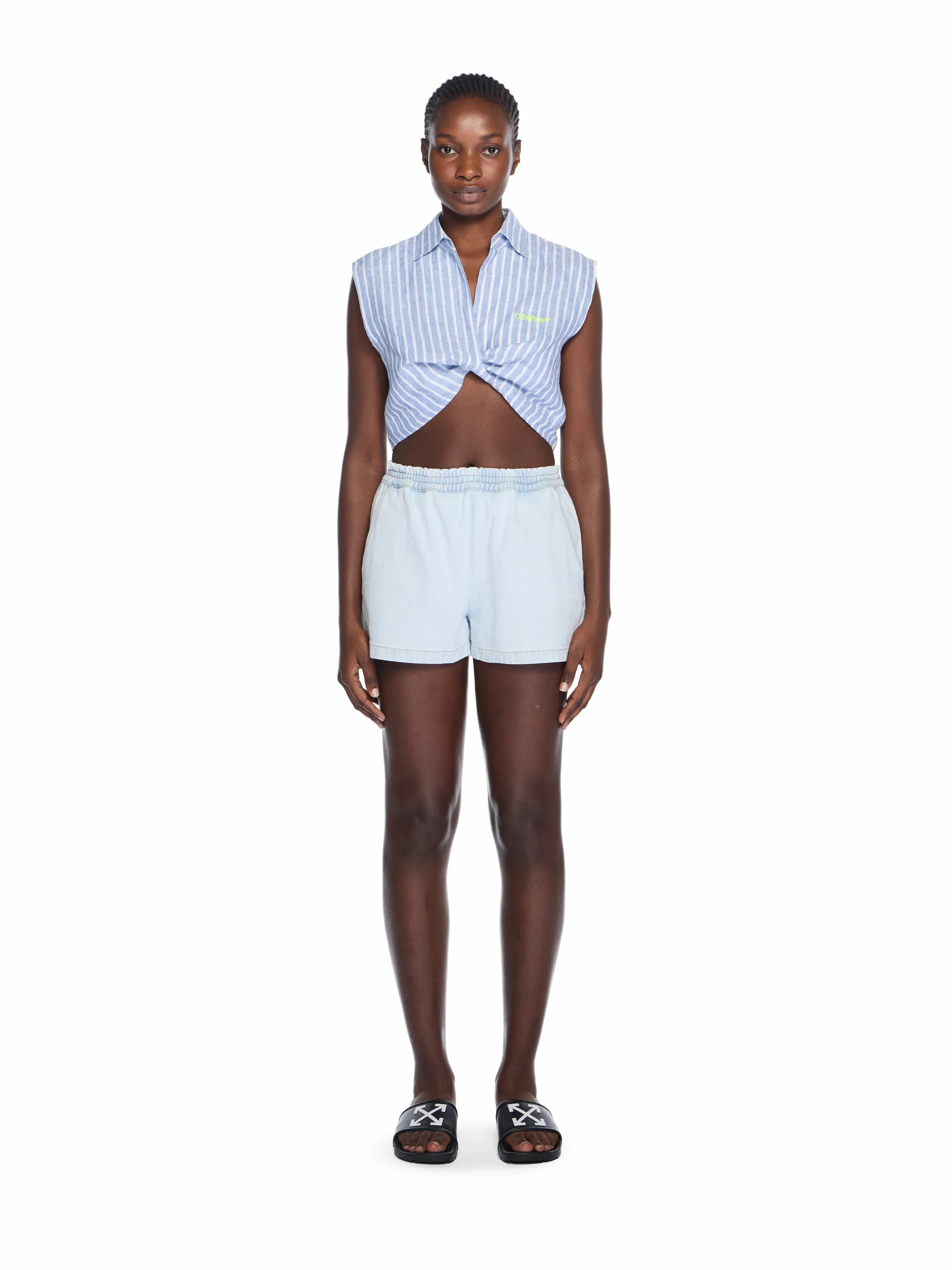 Off - White Striped Sleeveless Shirt Blue