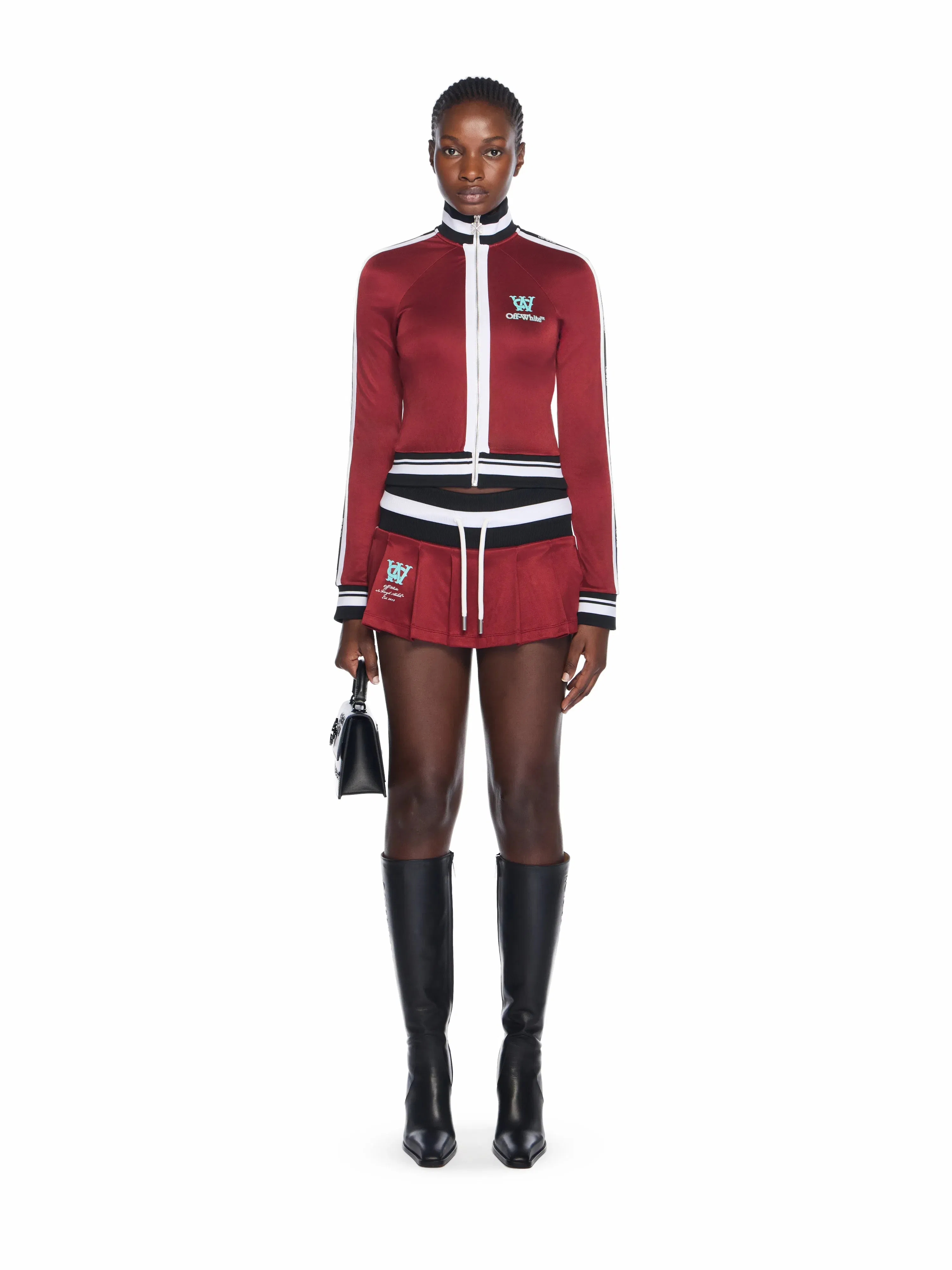 Off - White Track Pleated Serena Skirt Red