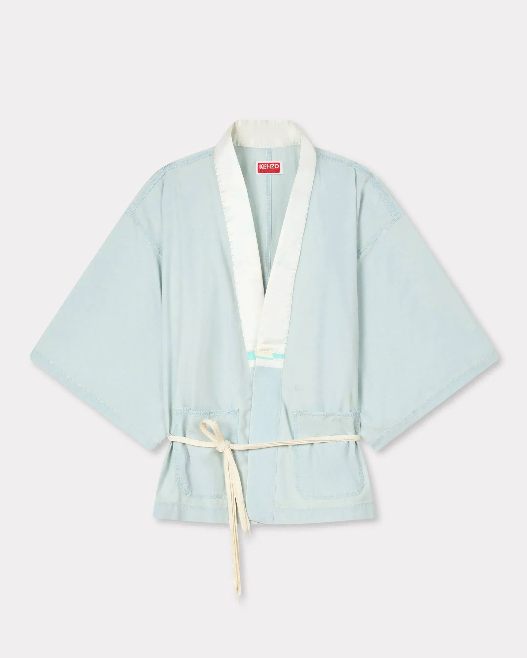 Kenzo Oversized Kimono Shirt In Stone Bleach Chambray Blue
