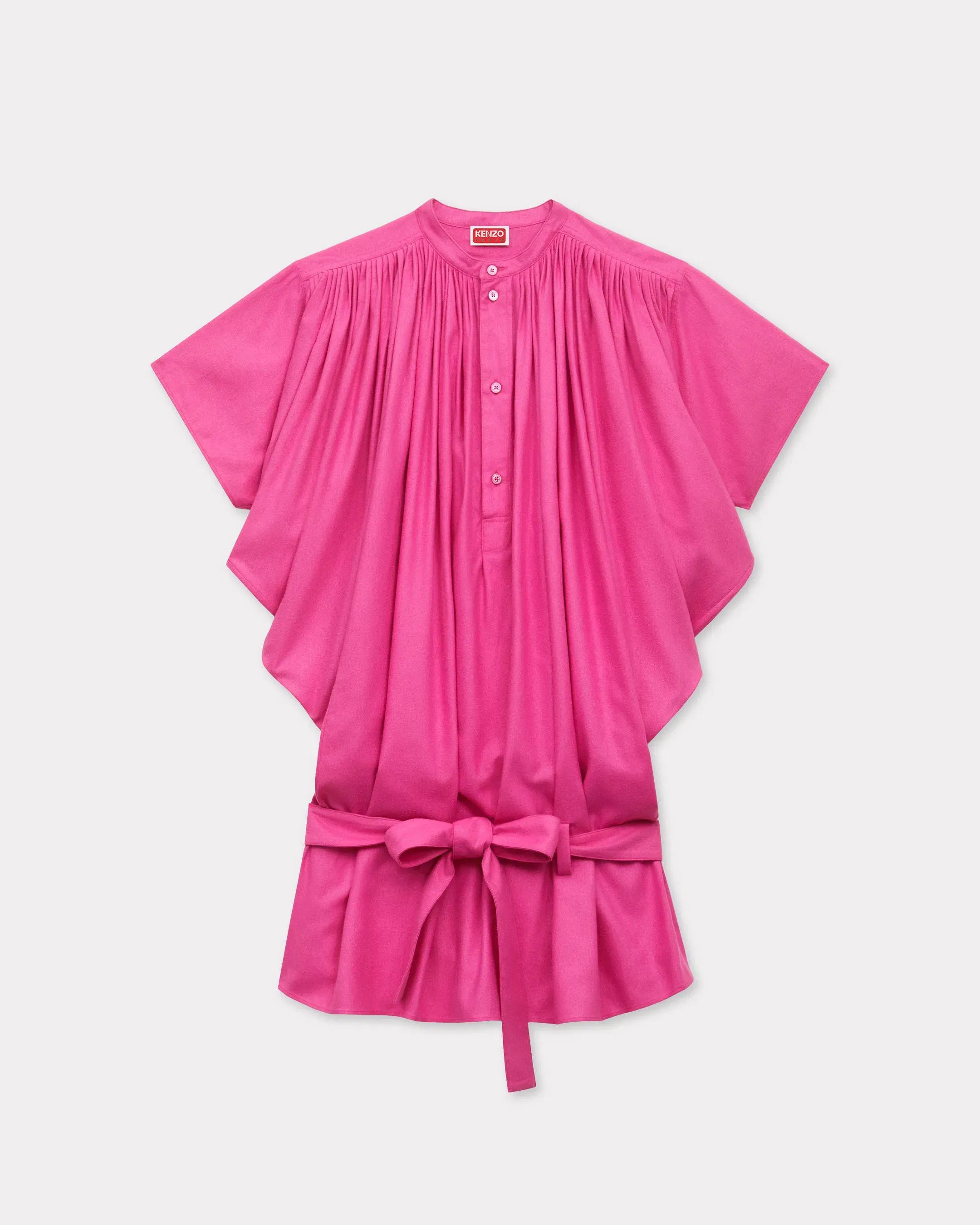 Kenzo Oversized Pleated Dress In Silk Floss Fuschia Women's