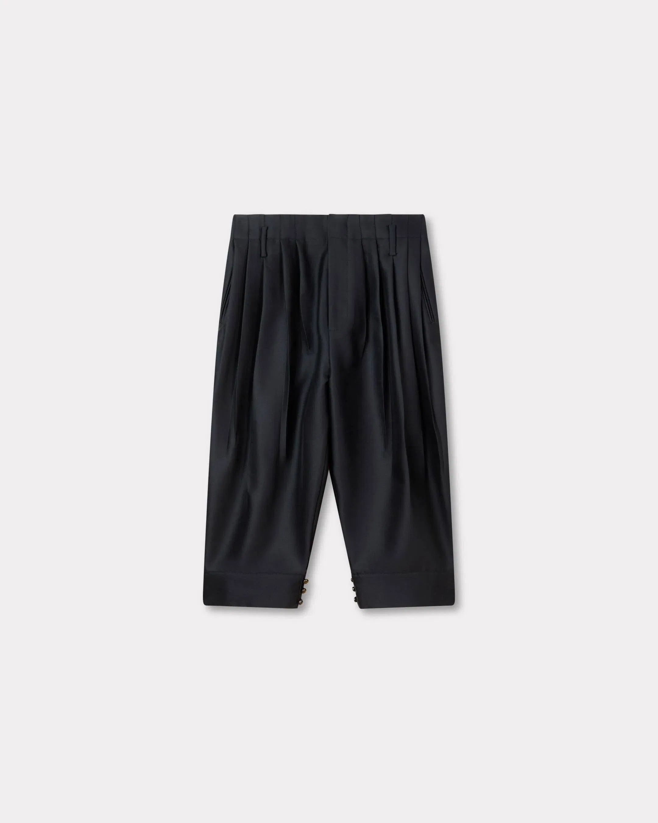 Kenzo Tailored Cropped Pleated Pants In Virgin Wool And Silk Black Women's