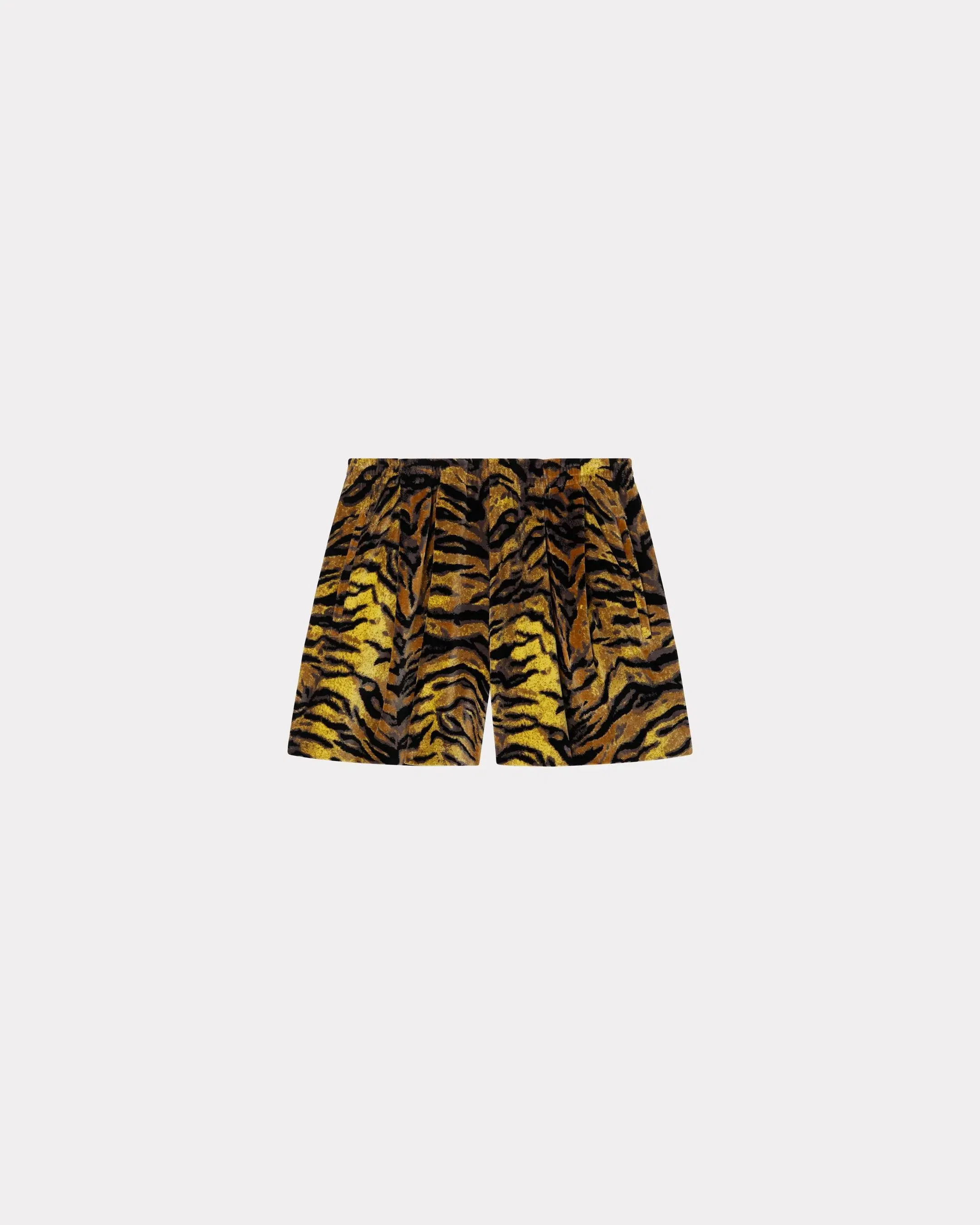 Kenzo Tiger Track Shorts In Velvet Jacquard Yellow