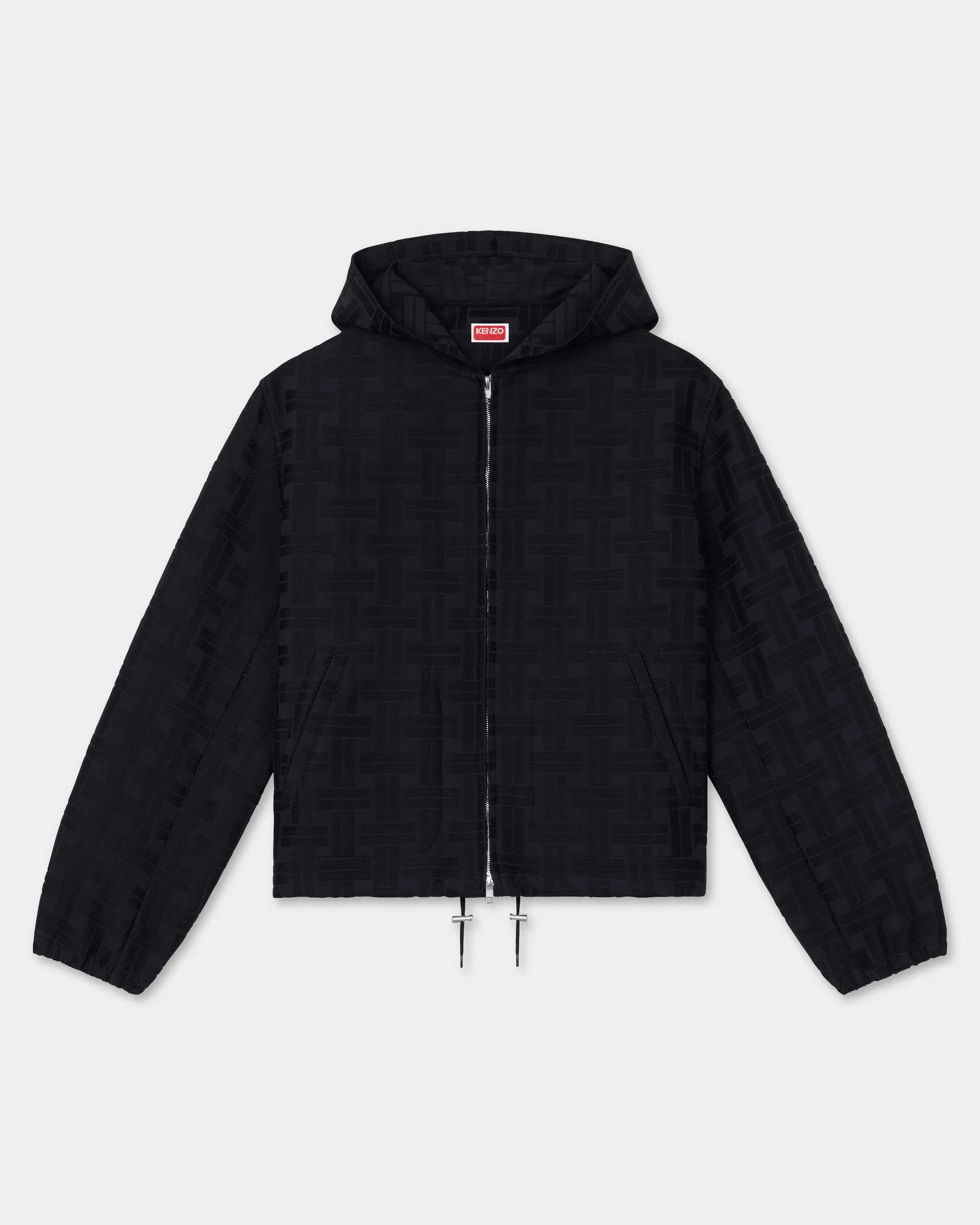 Kenzo Weave Hooded Overshirt In Cotton Jacquard Black