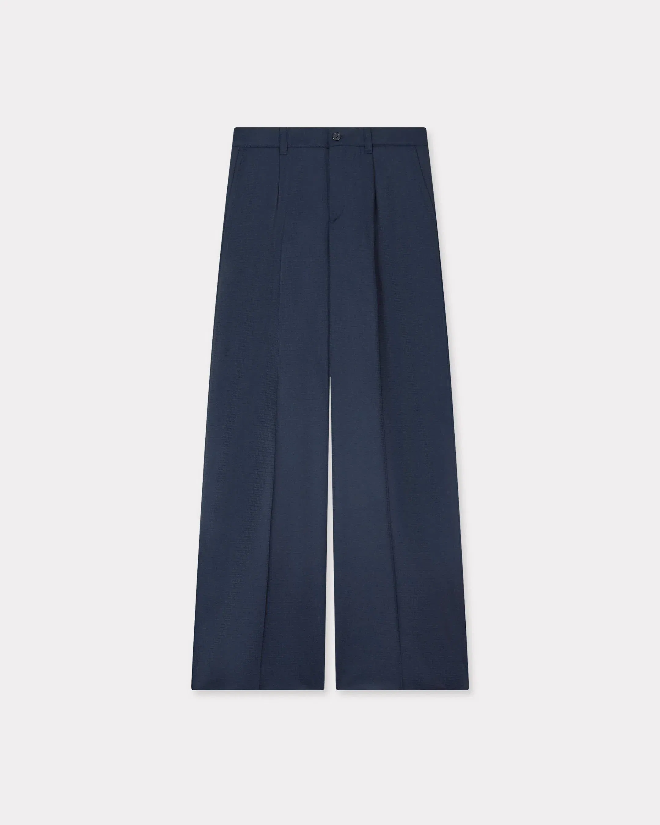 Kenzo Weave Wide Leg Pants In Wool Jacquard Blue Women's