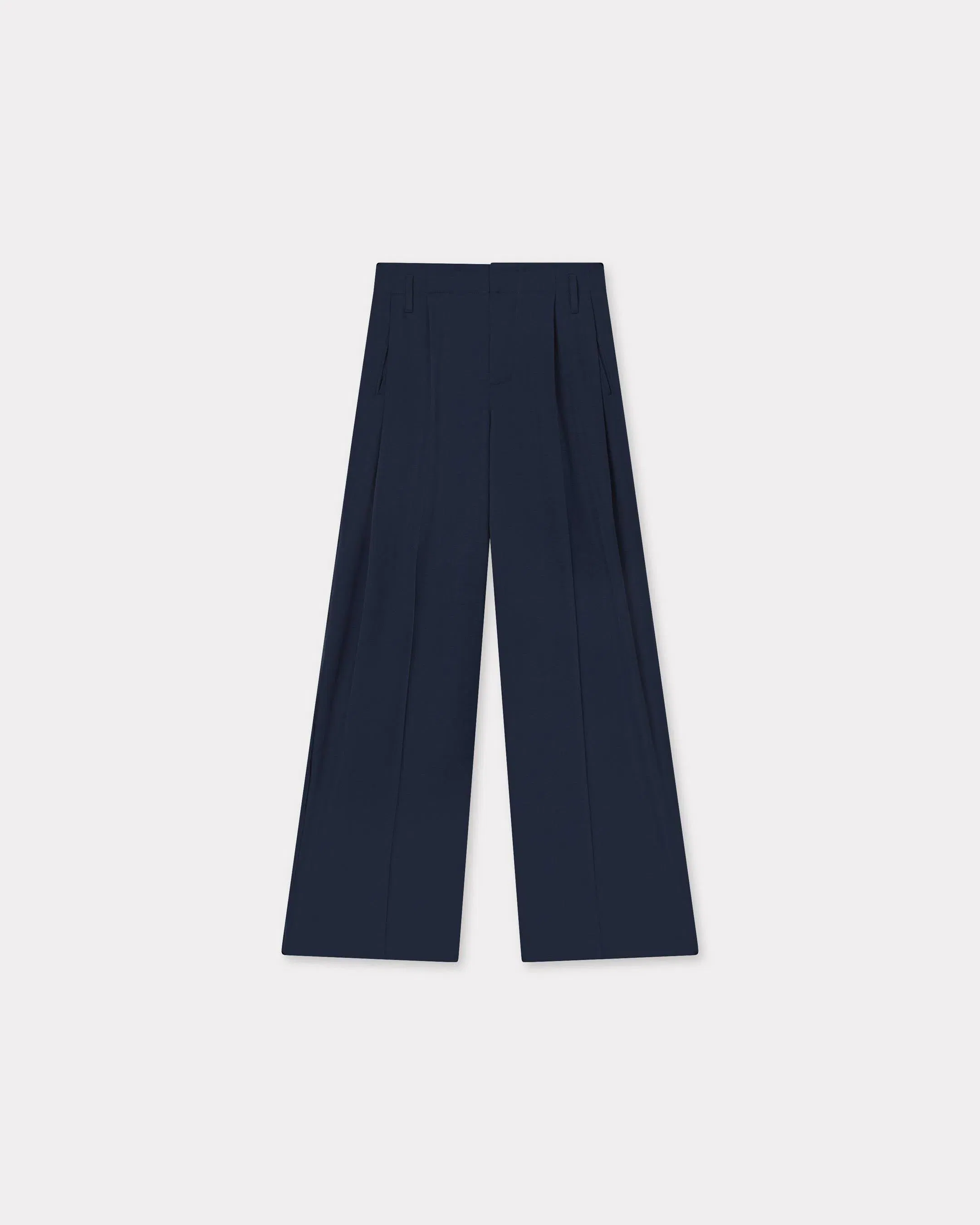 Kenzo Wide Leg Tailored Pants In Virgin Wool Blue Women's