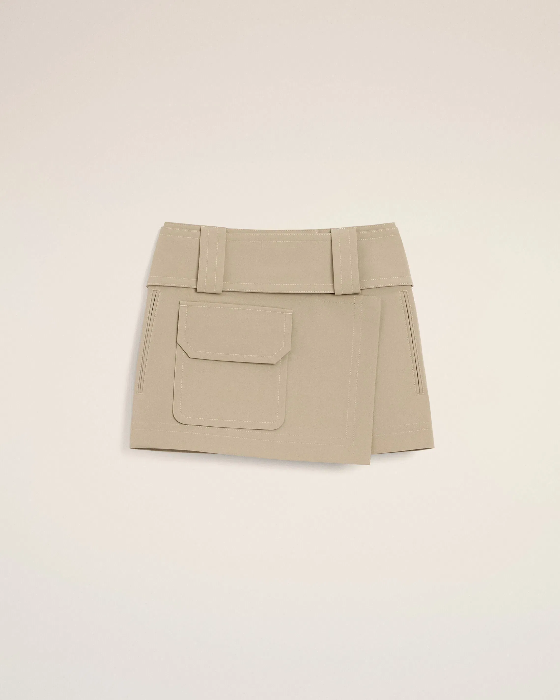AmiParis Beige Cotton Wrap Mini Skirt Women's