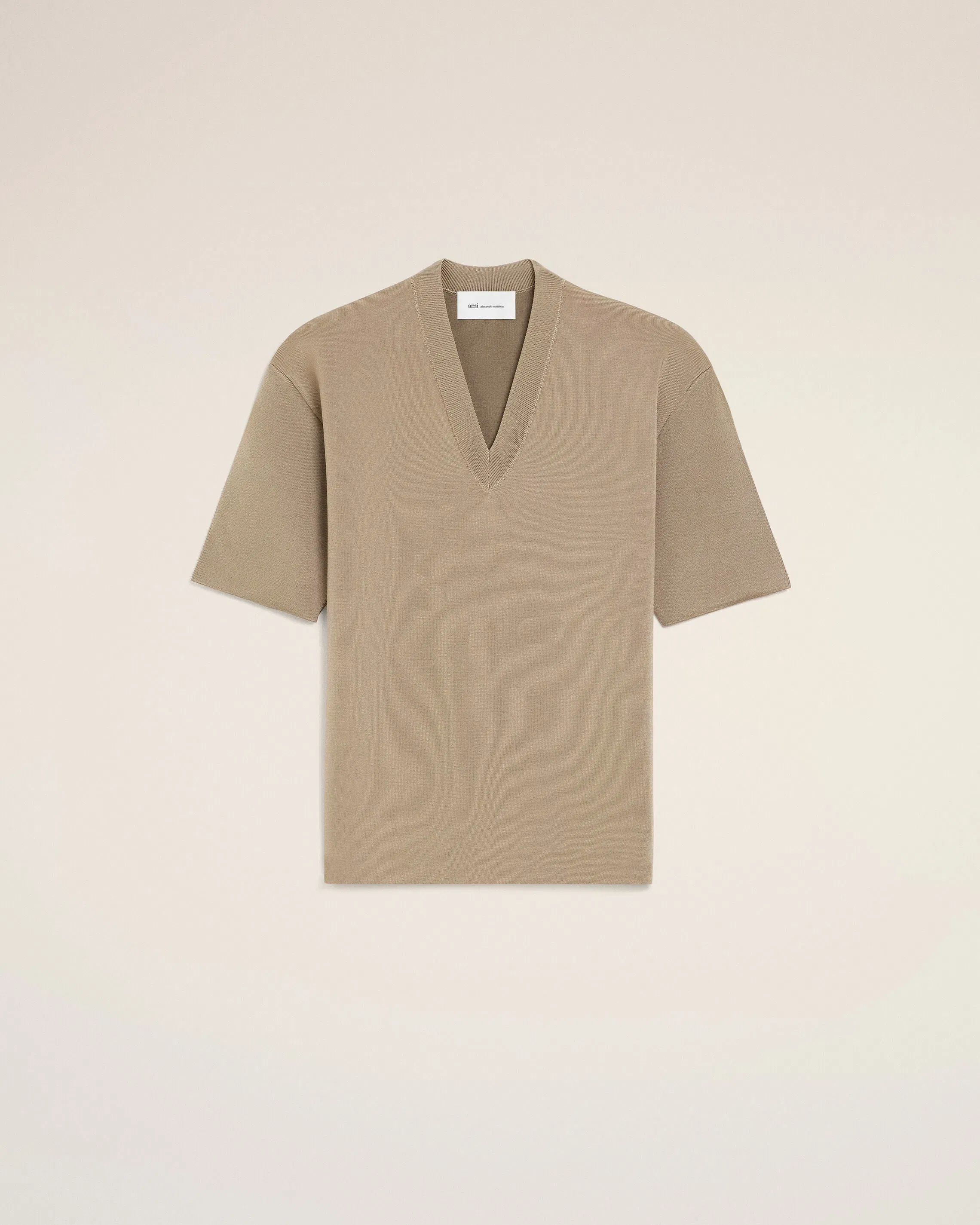 AmiParis Beige Wool Short Sleeves V Neck Sweater Women's