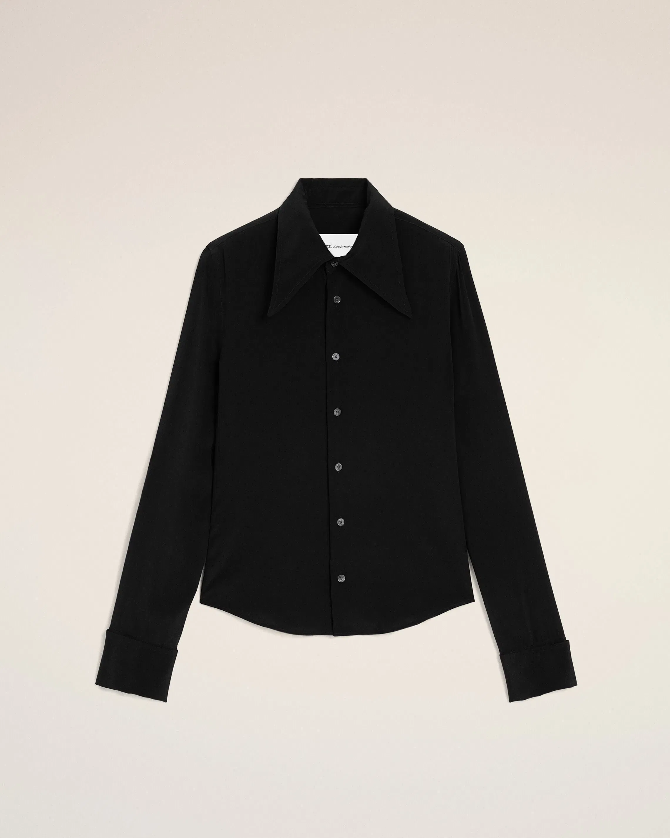 AmiParis Black Blended Silk Sharp Collar Adjusted Shirt Women's