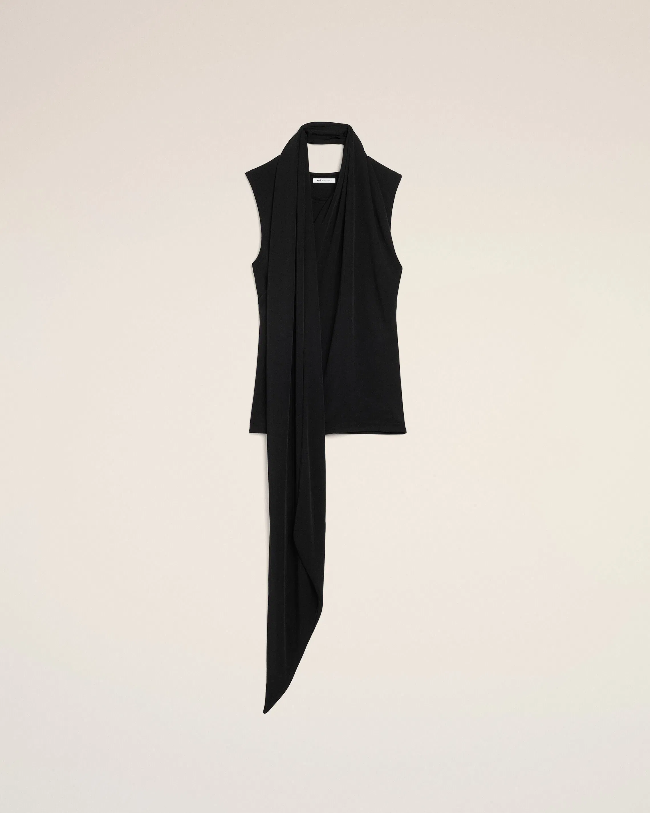 AmiParis Black Jersey Sleeveless Lavalliere Top Women's