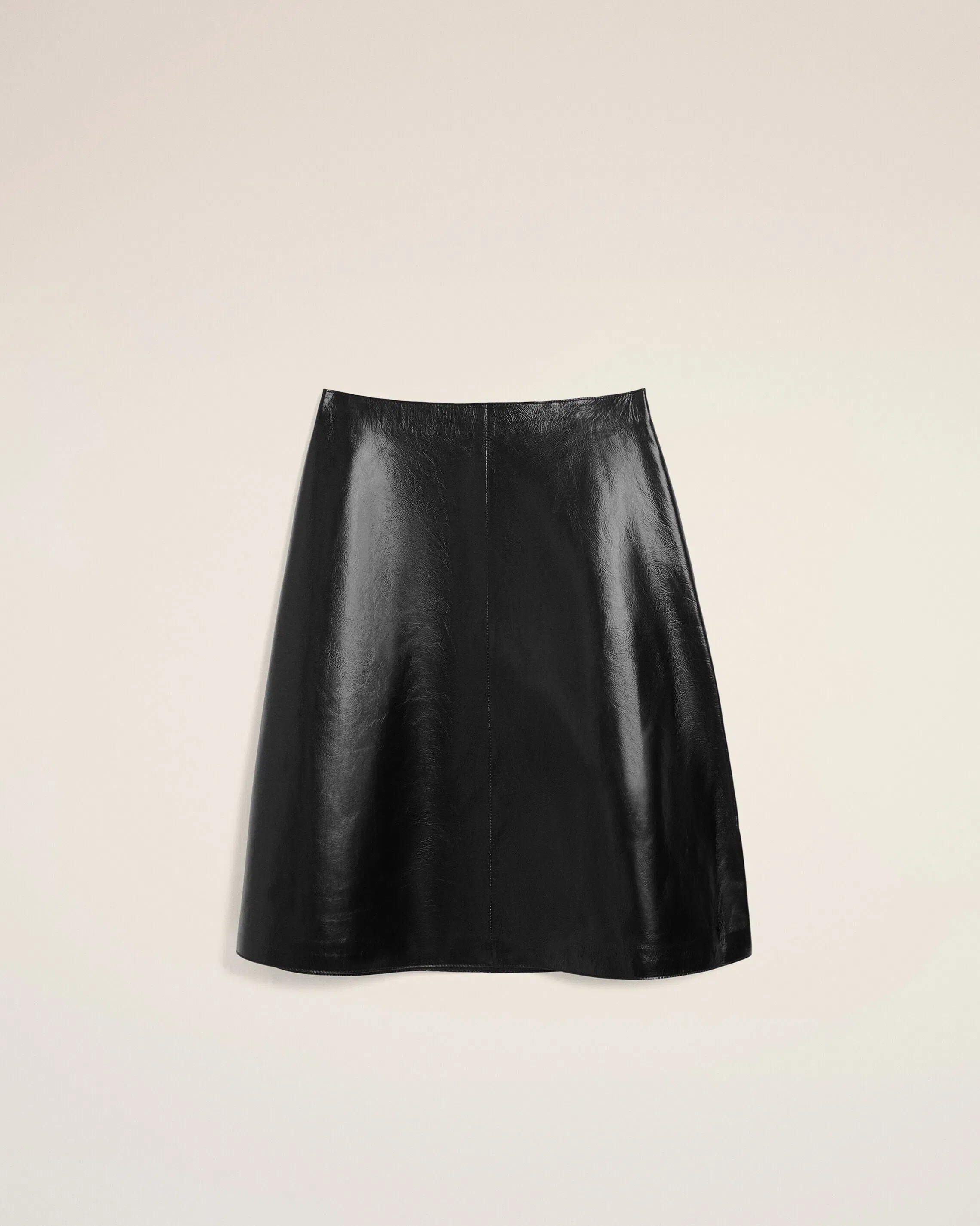 AmiParis Black Lamb Leather Midi Trapeze Skirt Women's