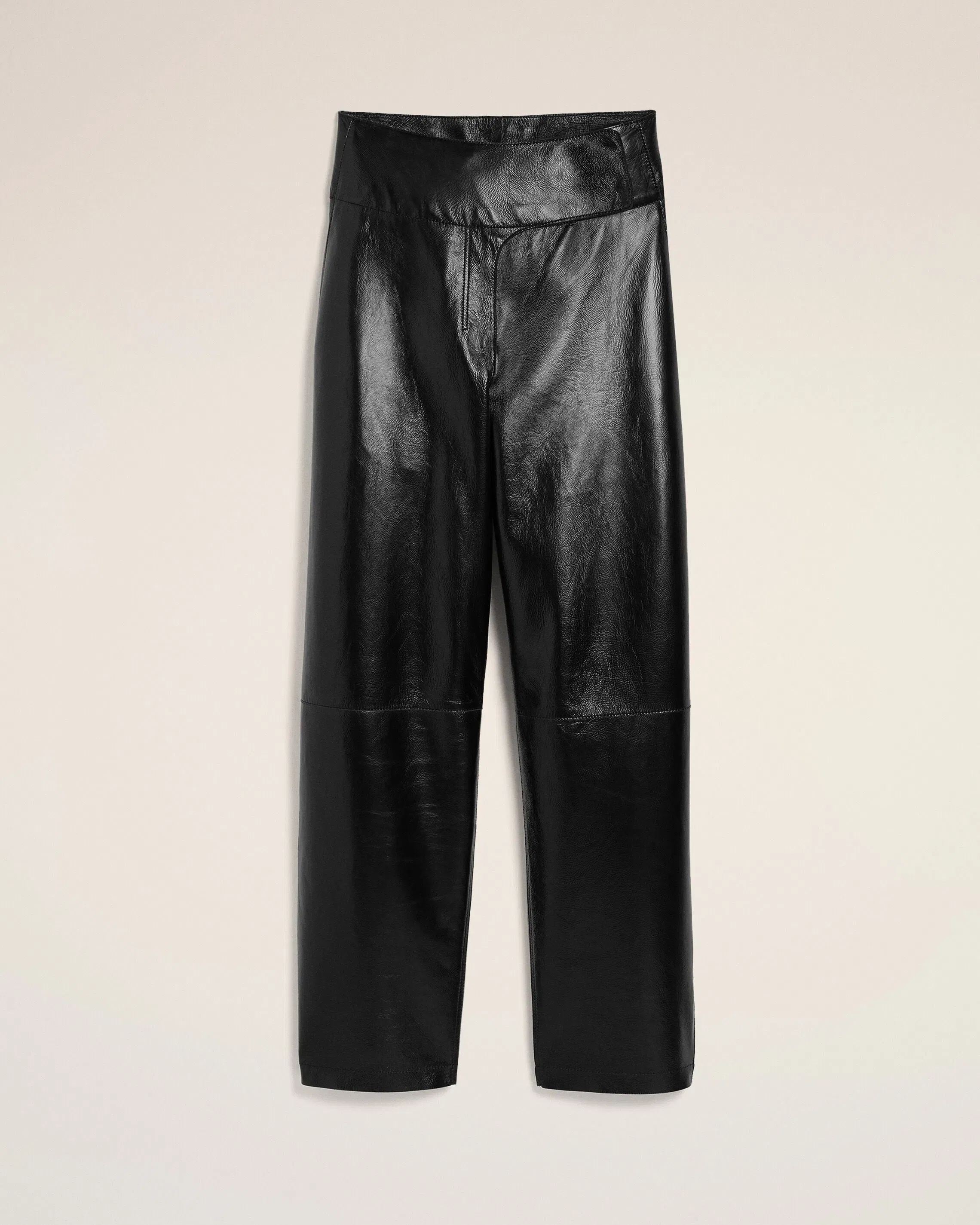 AmiParis Black Lamb Leather Wrapped Belted Trousers Women's