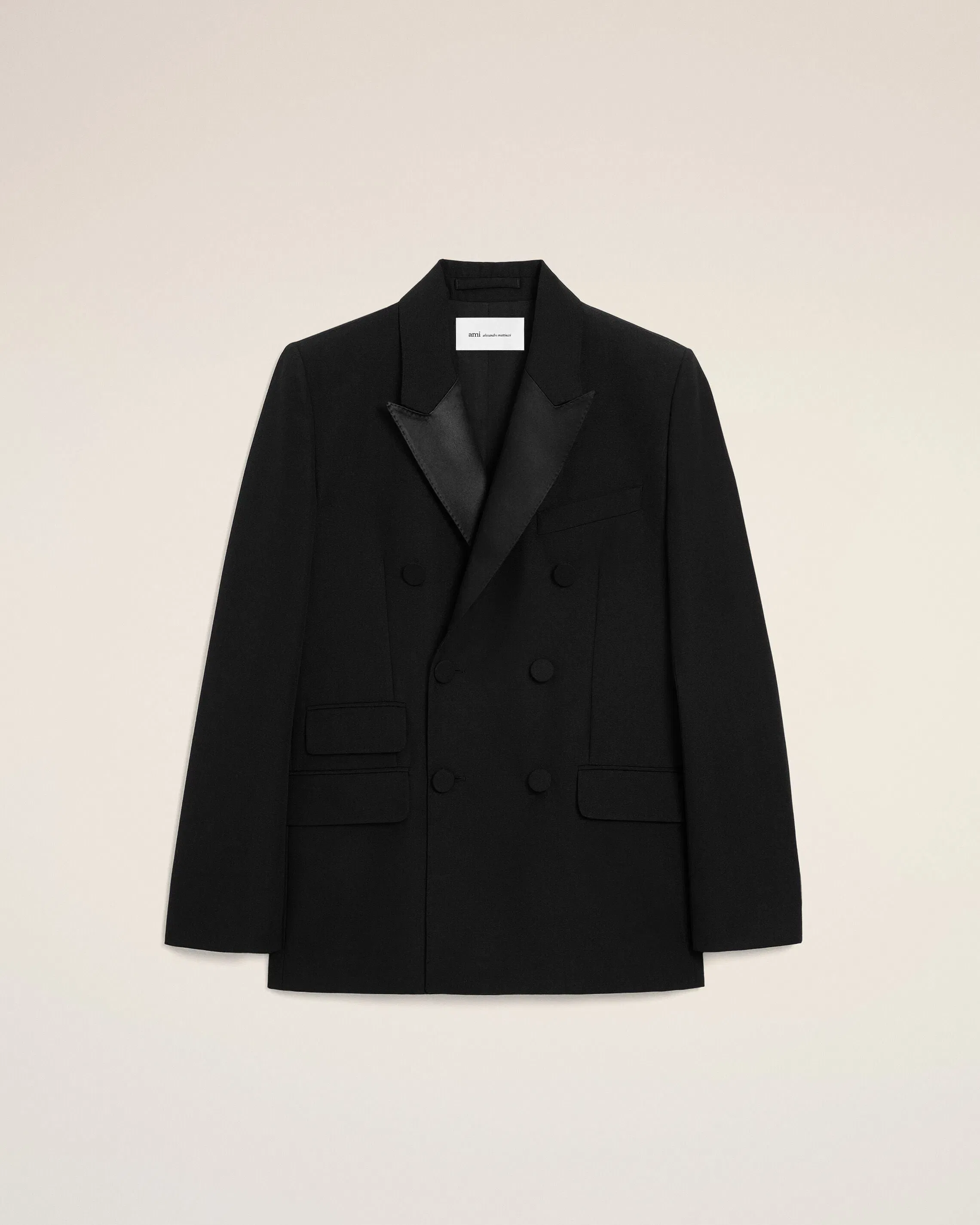 AmiParis Black New Wool Double Breasted Straight Smocking Jacket