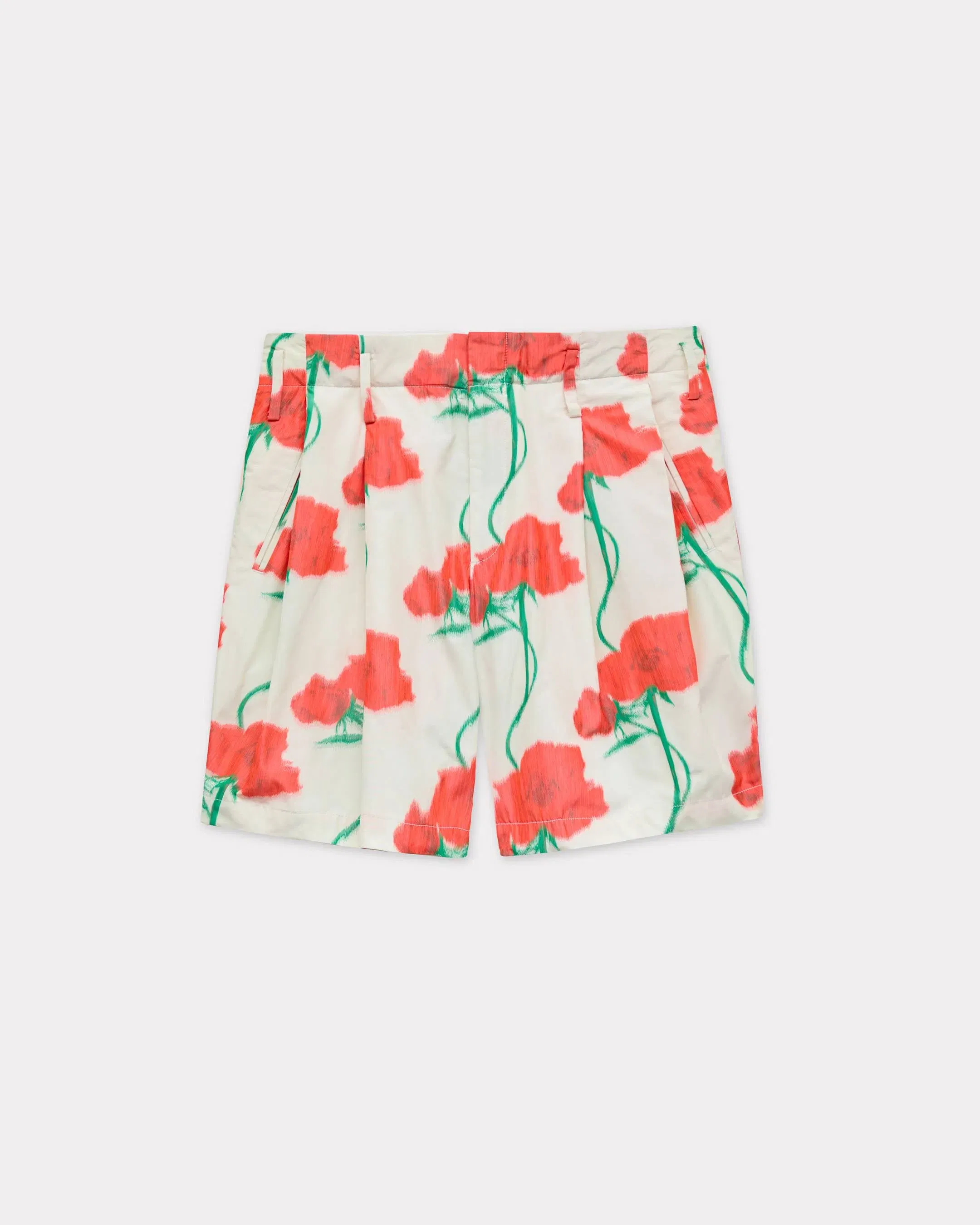 Kenzo Archive Rose Tailored Shorts In Technical Taffeta White