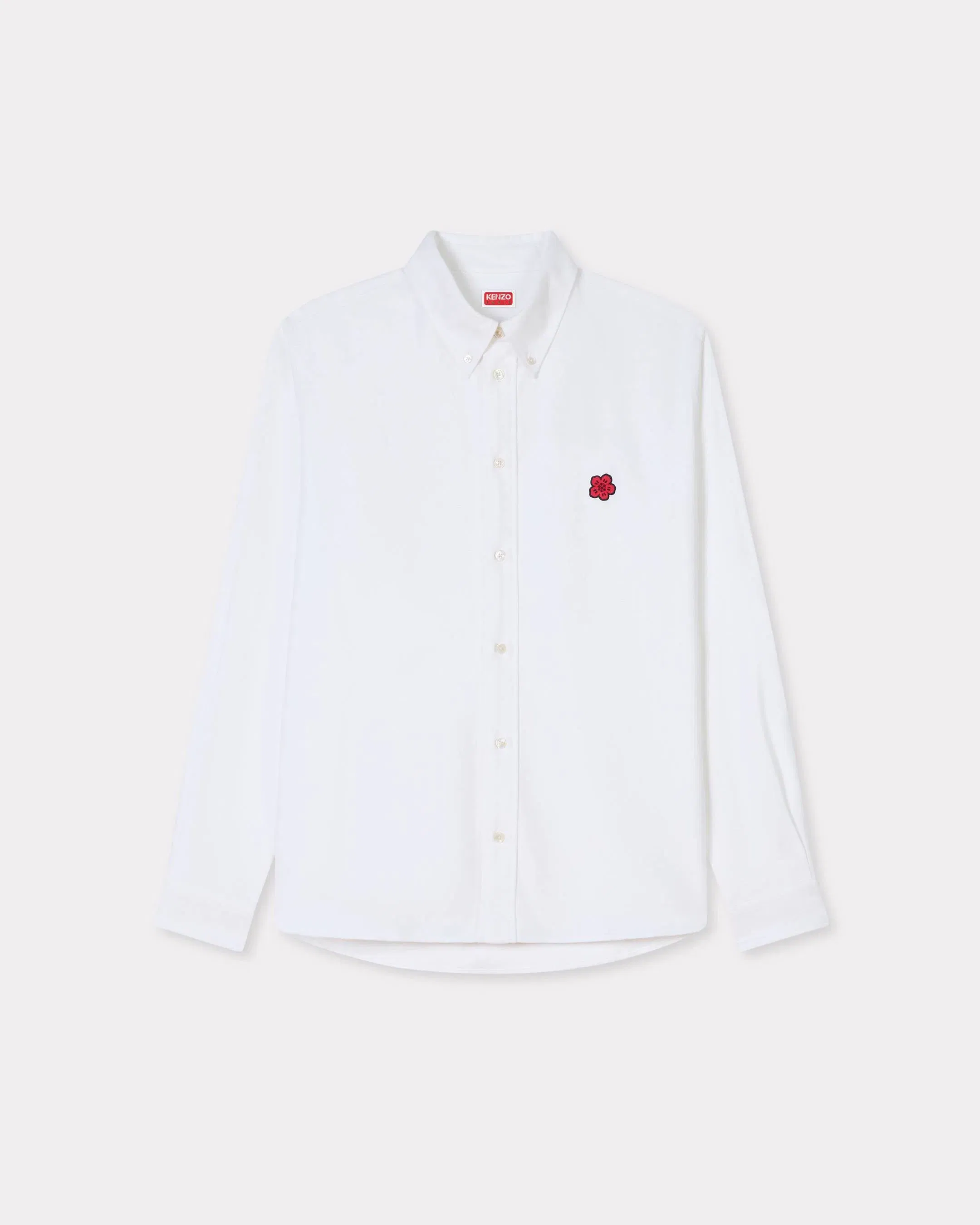 Kenzo Boke Flower Embroidered Casual Shirt In Cotton Oxford White