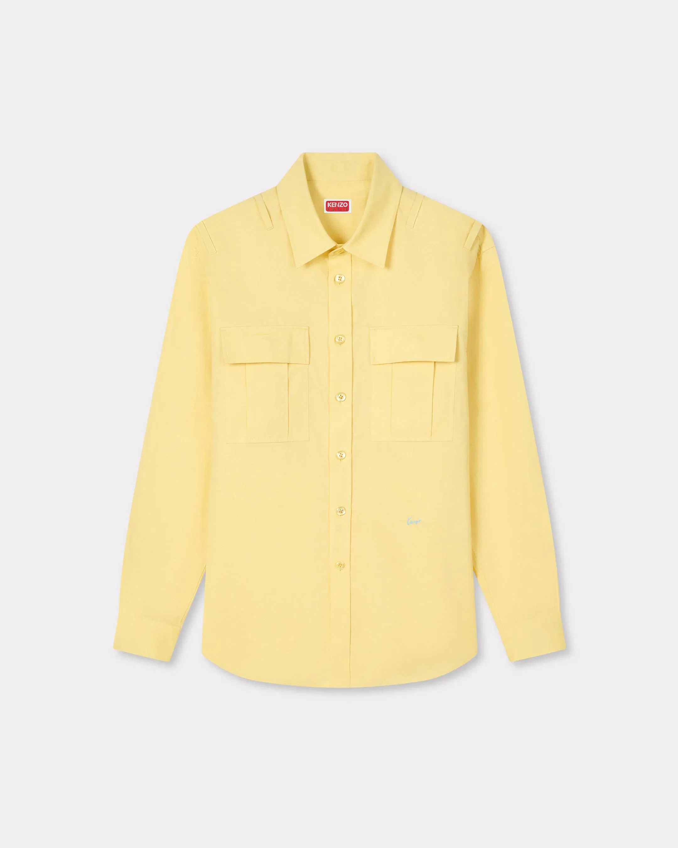 Kenzo Cargo Overshirt In Cotton Linen White