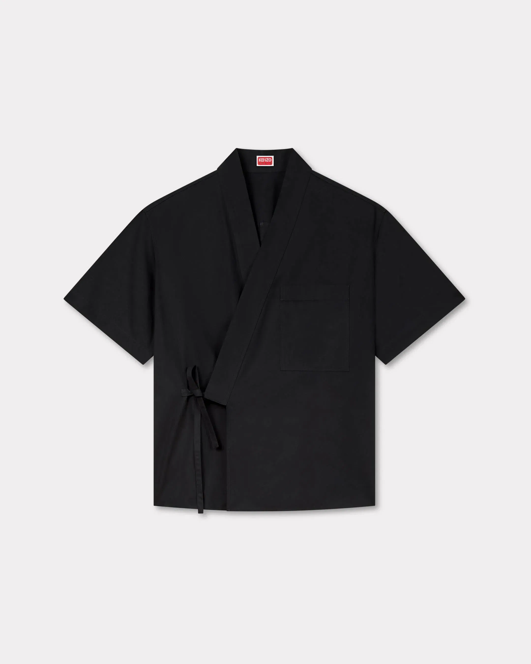 Kenzo Kimono Short Sleeve Shirt In Cotton Poplin Black