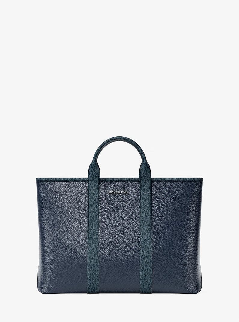 Michael Kors Cooper Medium Pebbled Leather and Signature Logo Tote Bag Navy