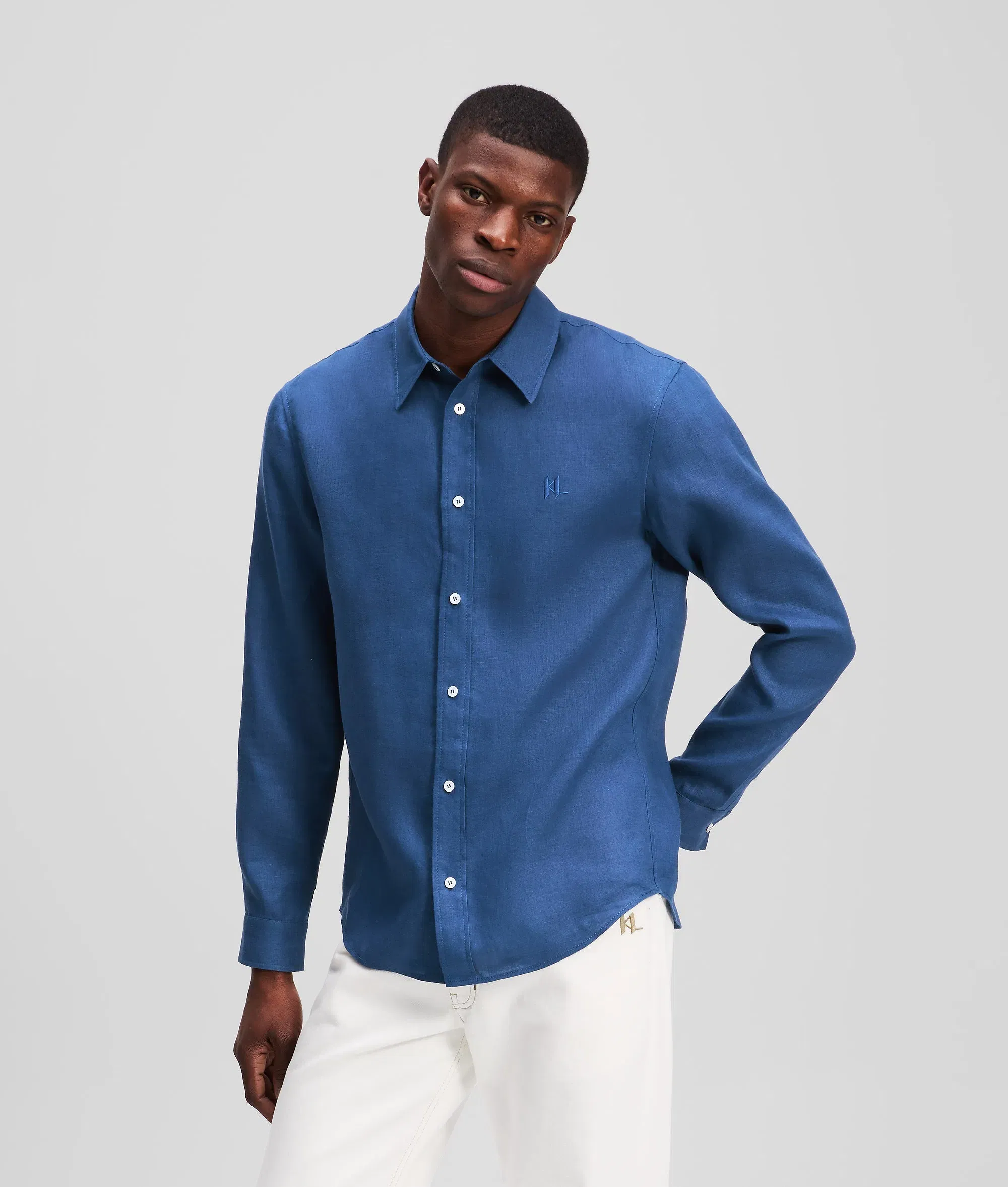 Karl Lagerfeld Monogram Linen Shirt Twilight Blue