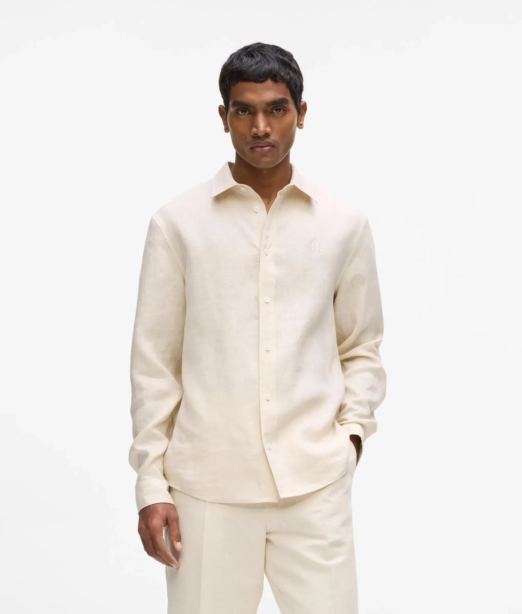 Karl Lagerfeld Monogram Linen Shirt Natural