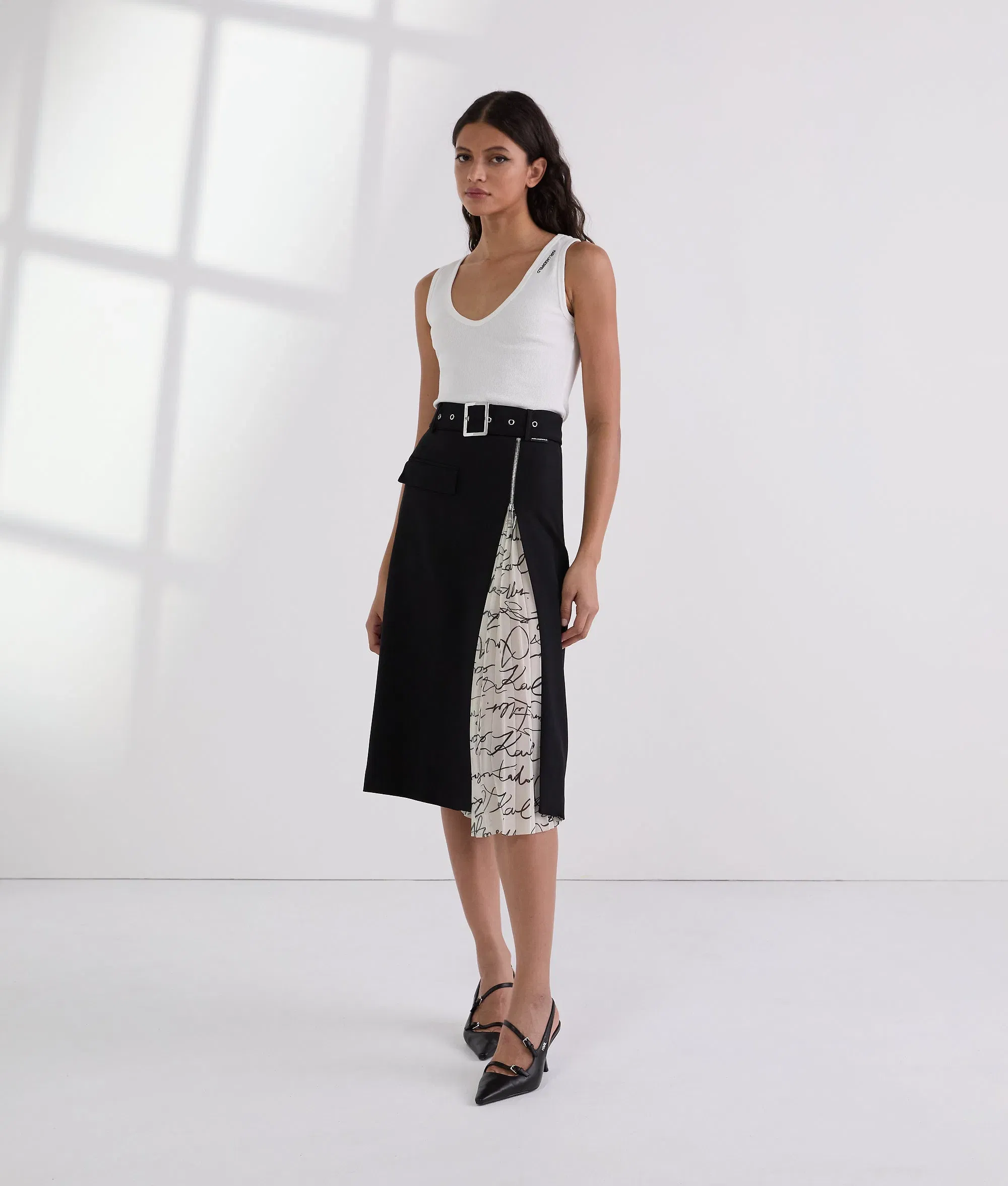 Karl Lagerfeld Pleat Detail Skirt Black